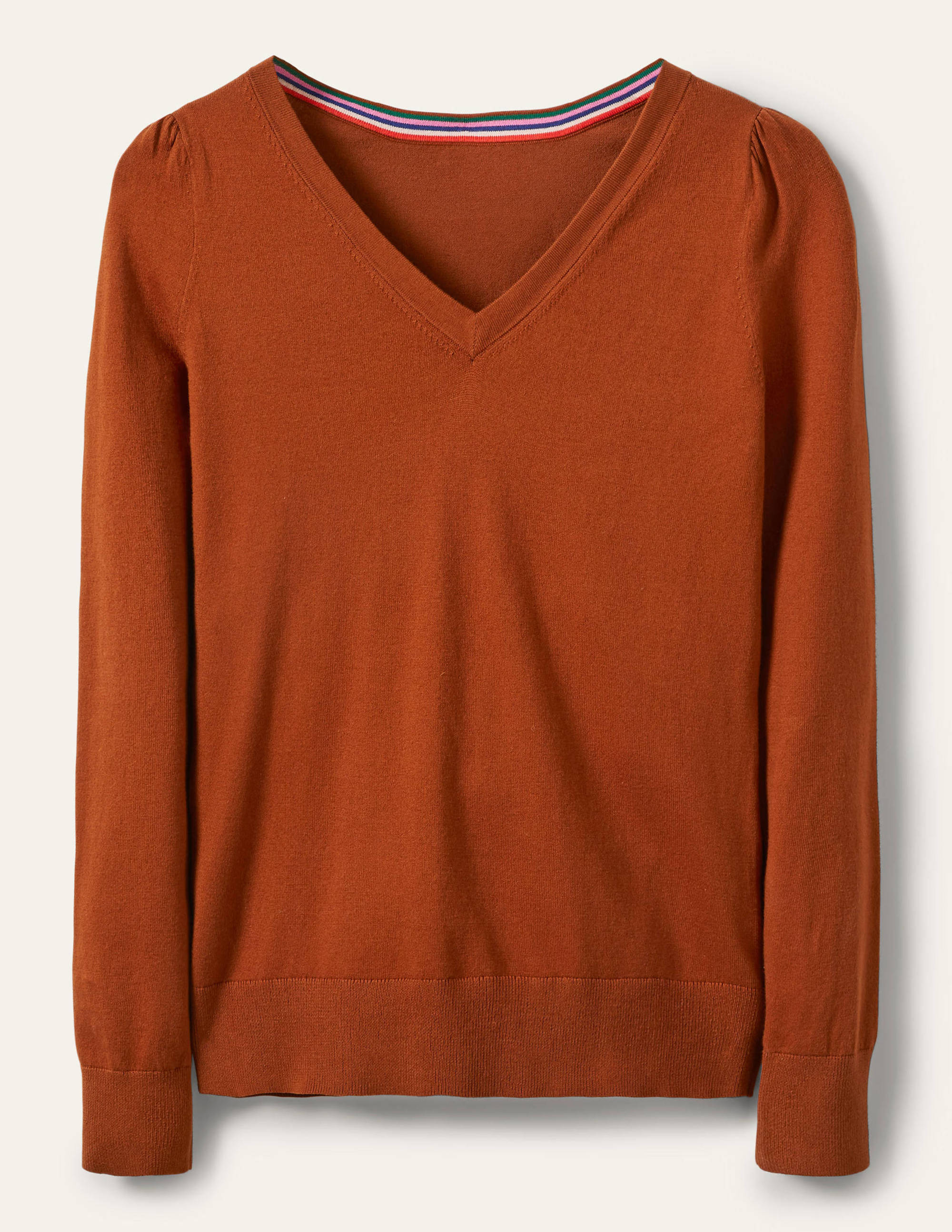 Pull col V en coton-Rouille - Image 5