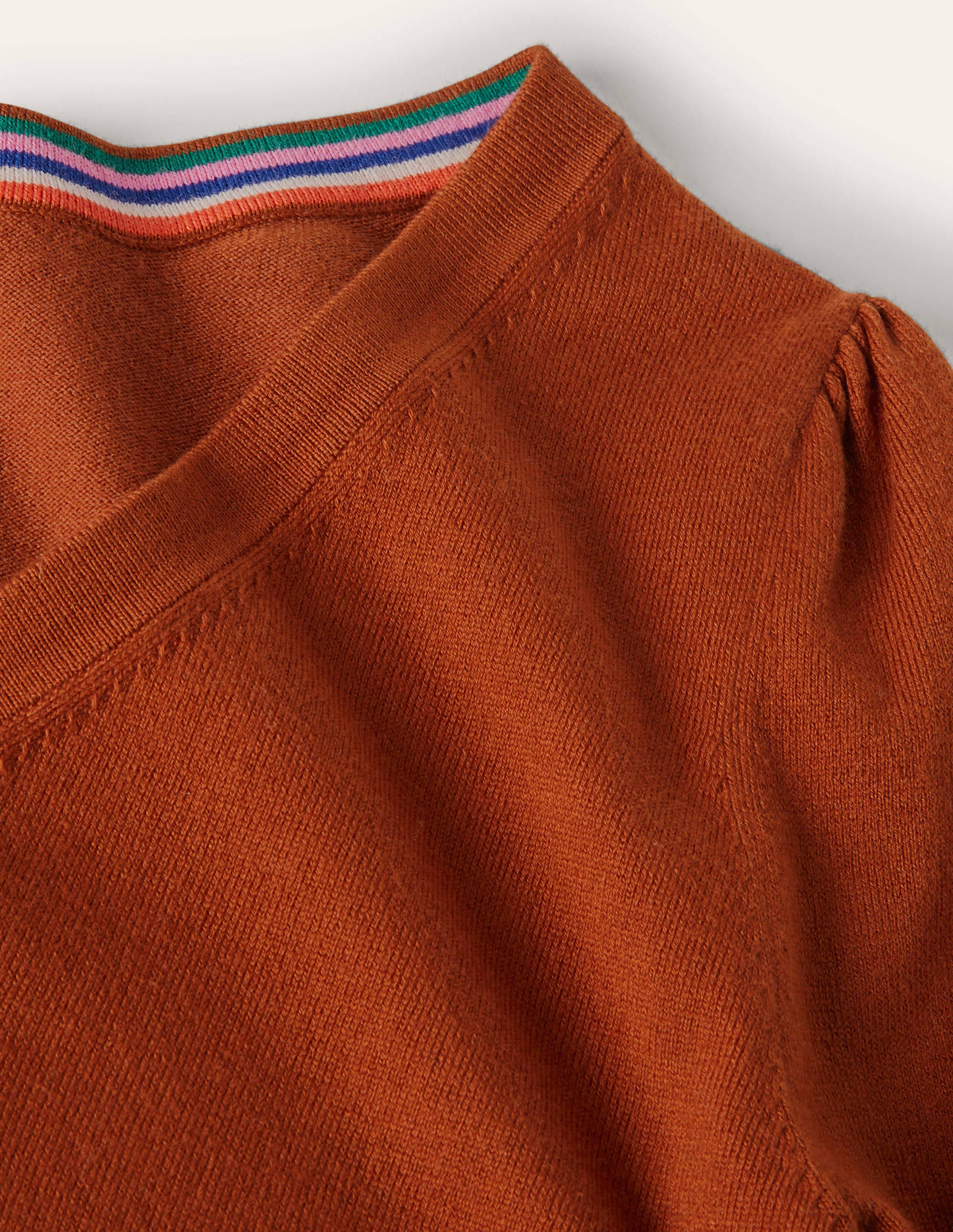 Pull col V en coton-Rouille - Image 6
