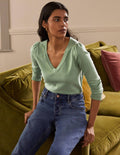 Cotton V-Neck Jumper-Duck Egg
