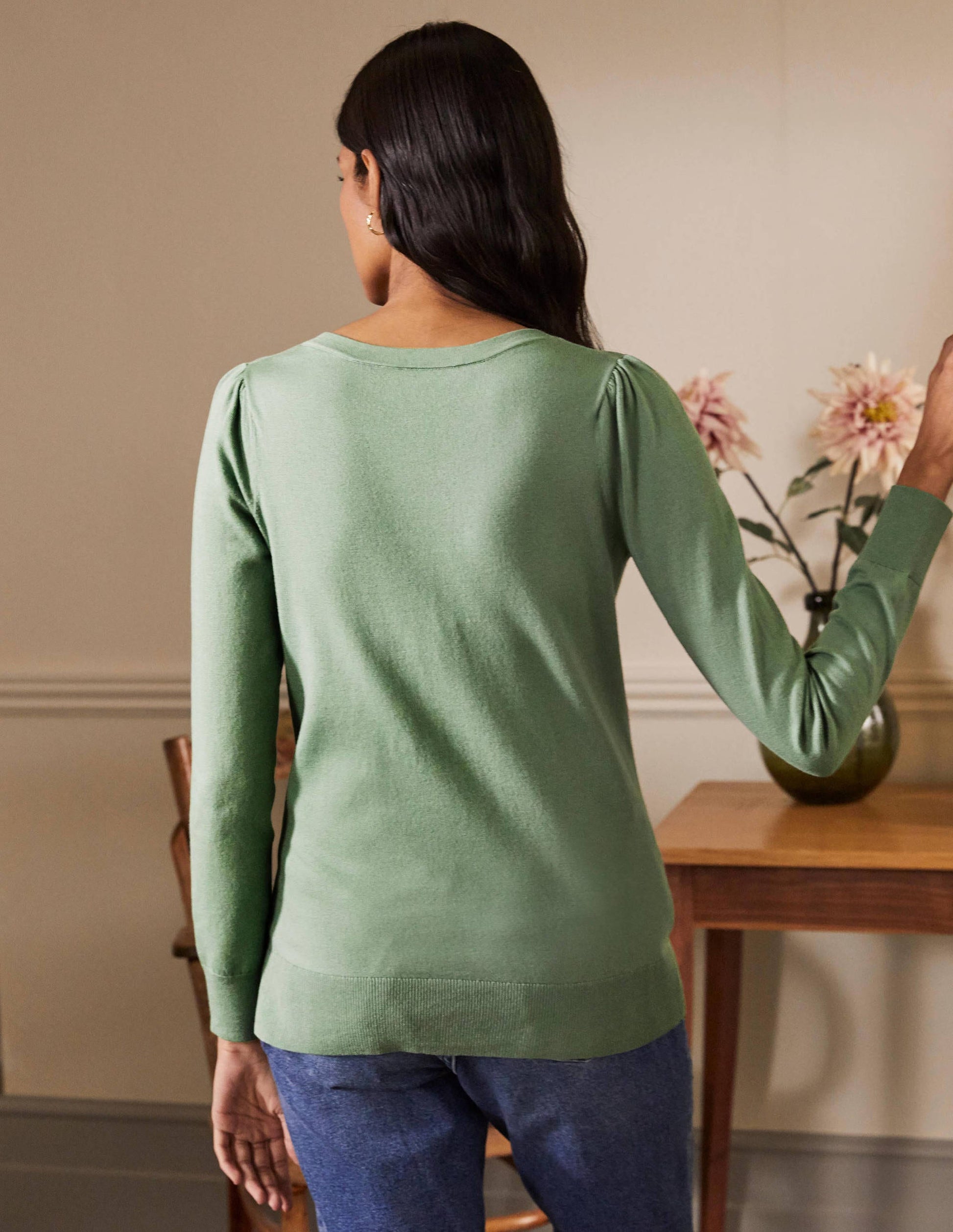 Cotton V-Neck Jumper-Duck Egg-3