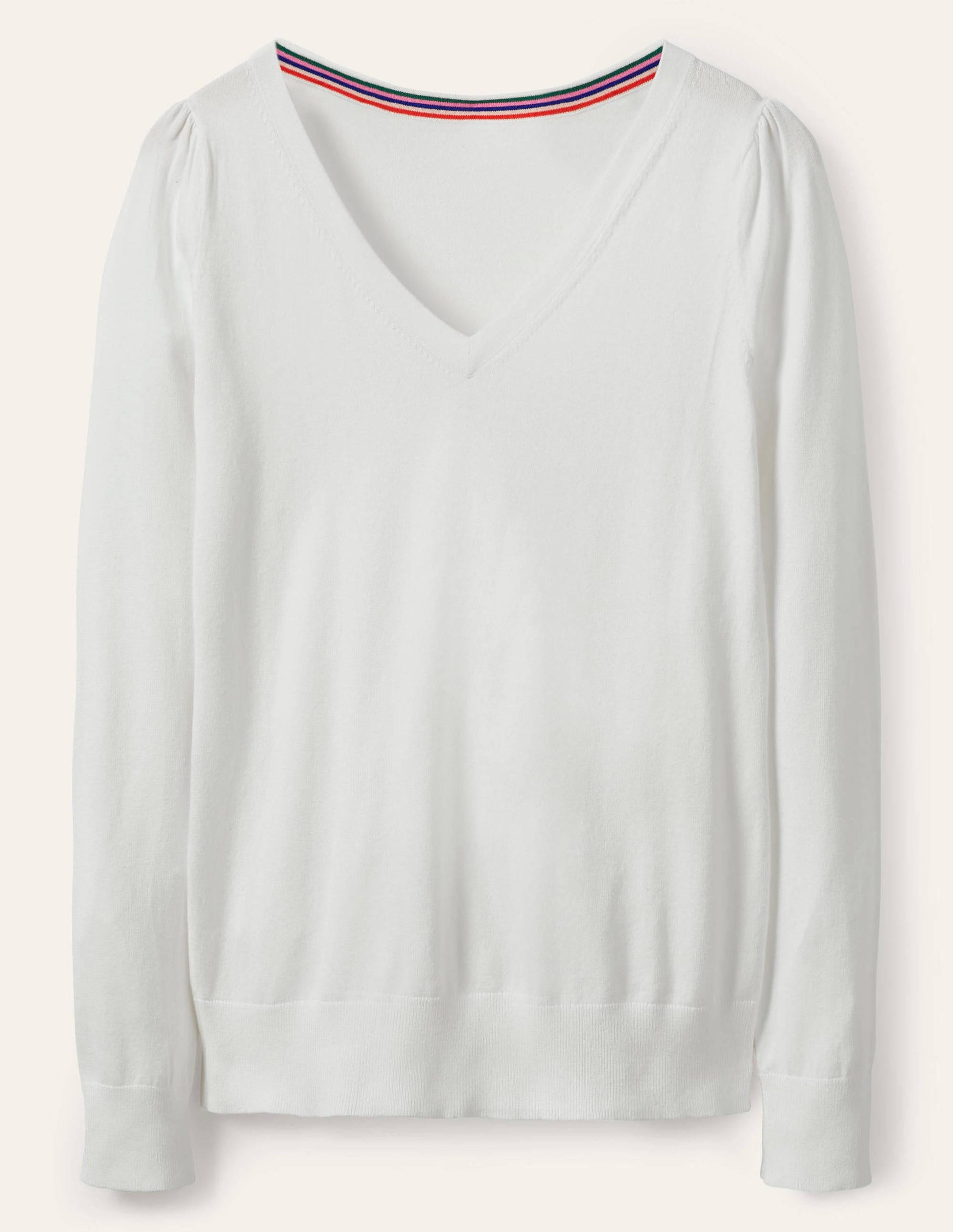 Cotton V-Neck Jumper-Ivory-5
