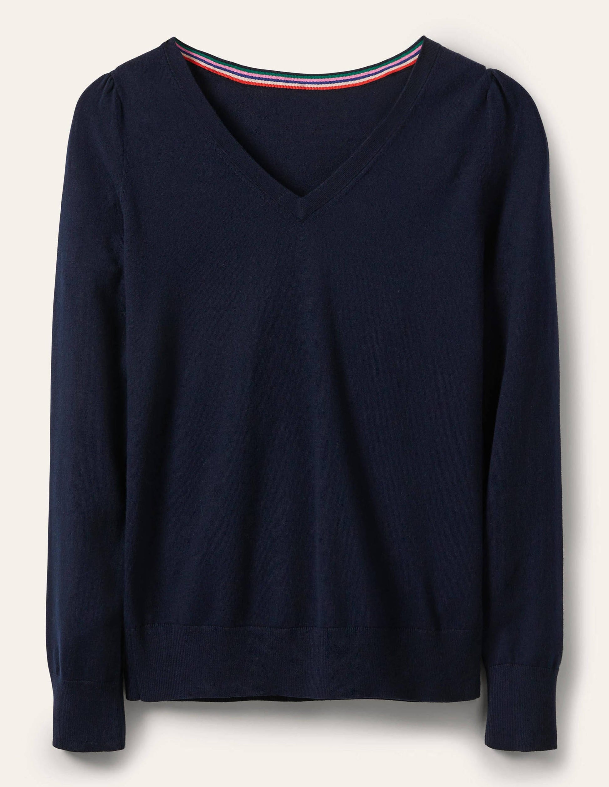 Cotton V-Neck Jumper-Navy-9