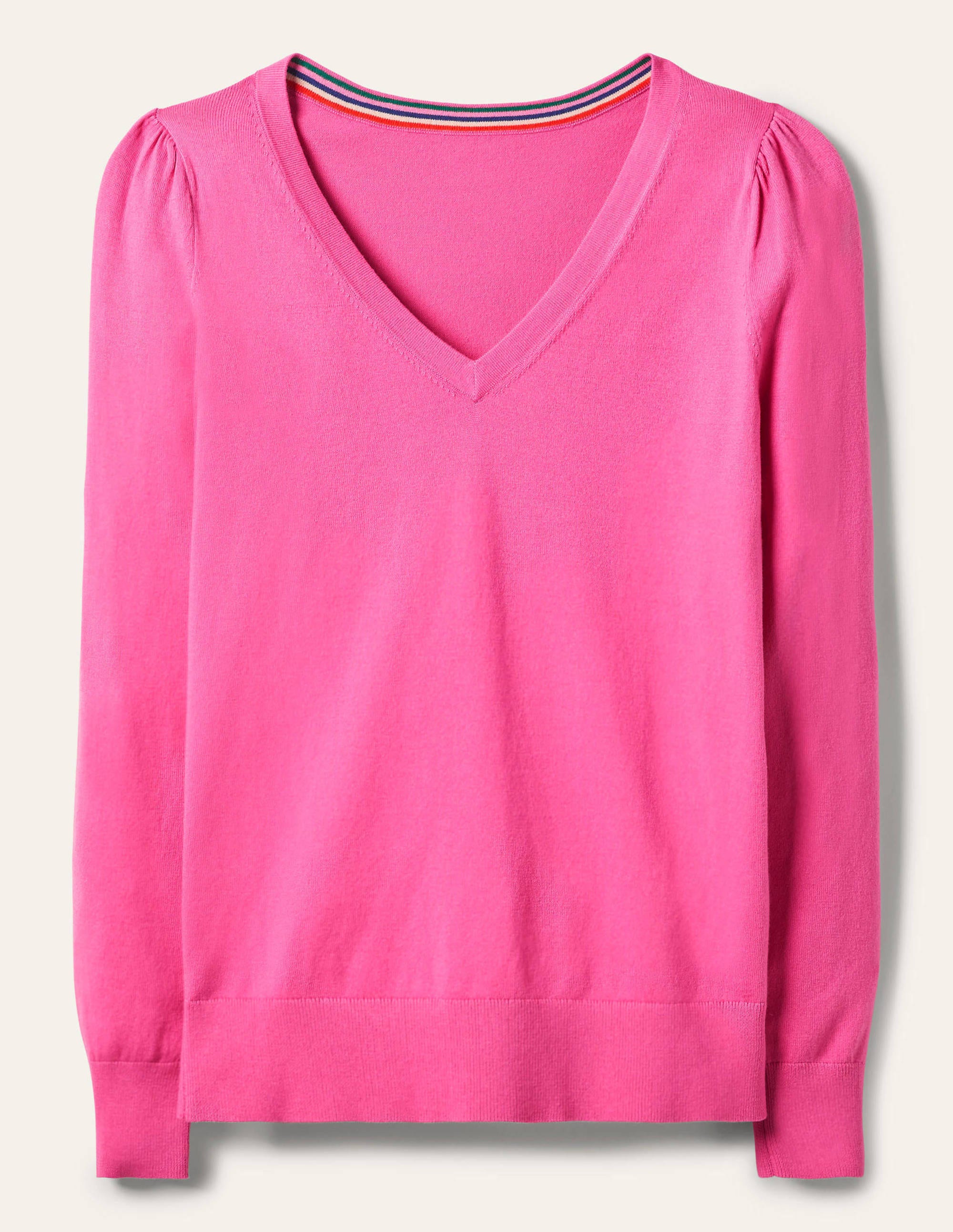 Pull col V en coton-Rose bonbon - Image 5