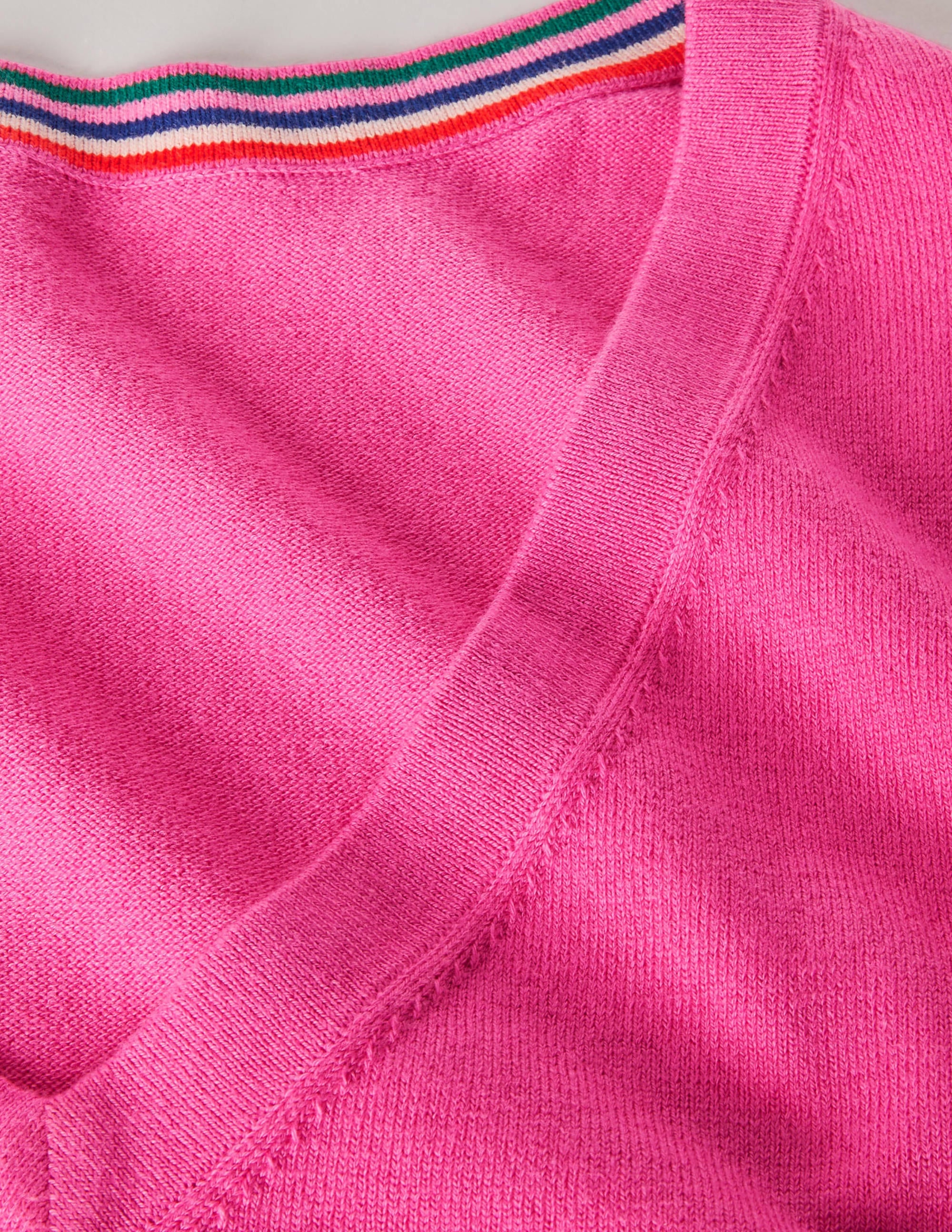 Pull col V en coton-Rose bonbon - Image 6