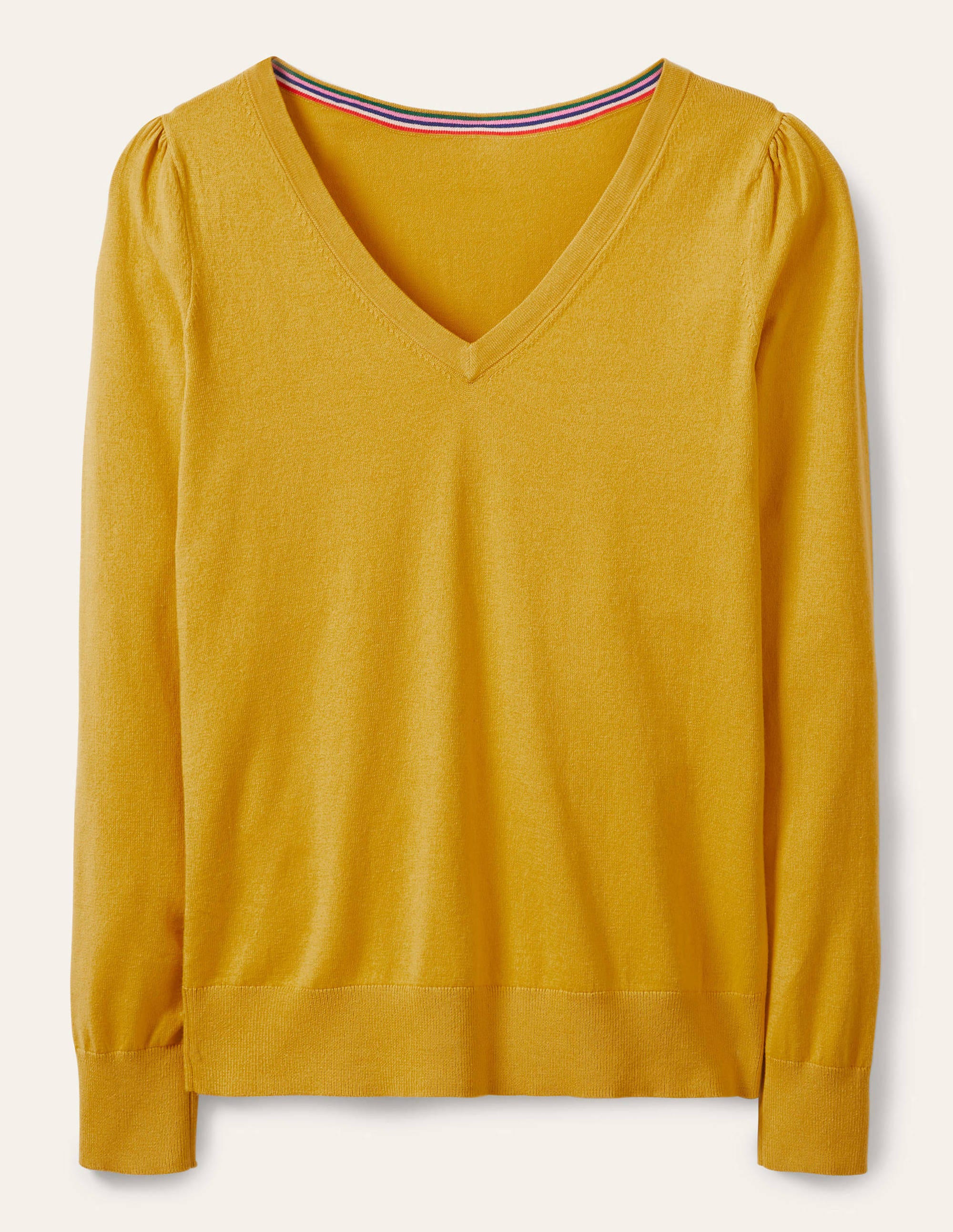 Pull col V en coton-Doré miel - Image 5