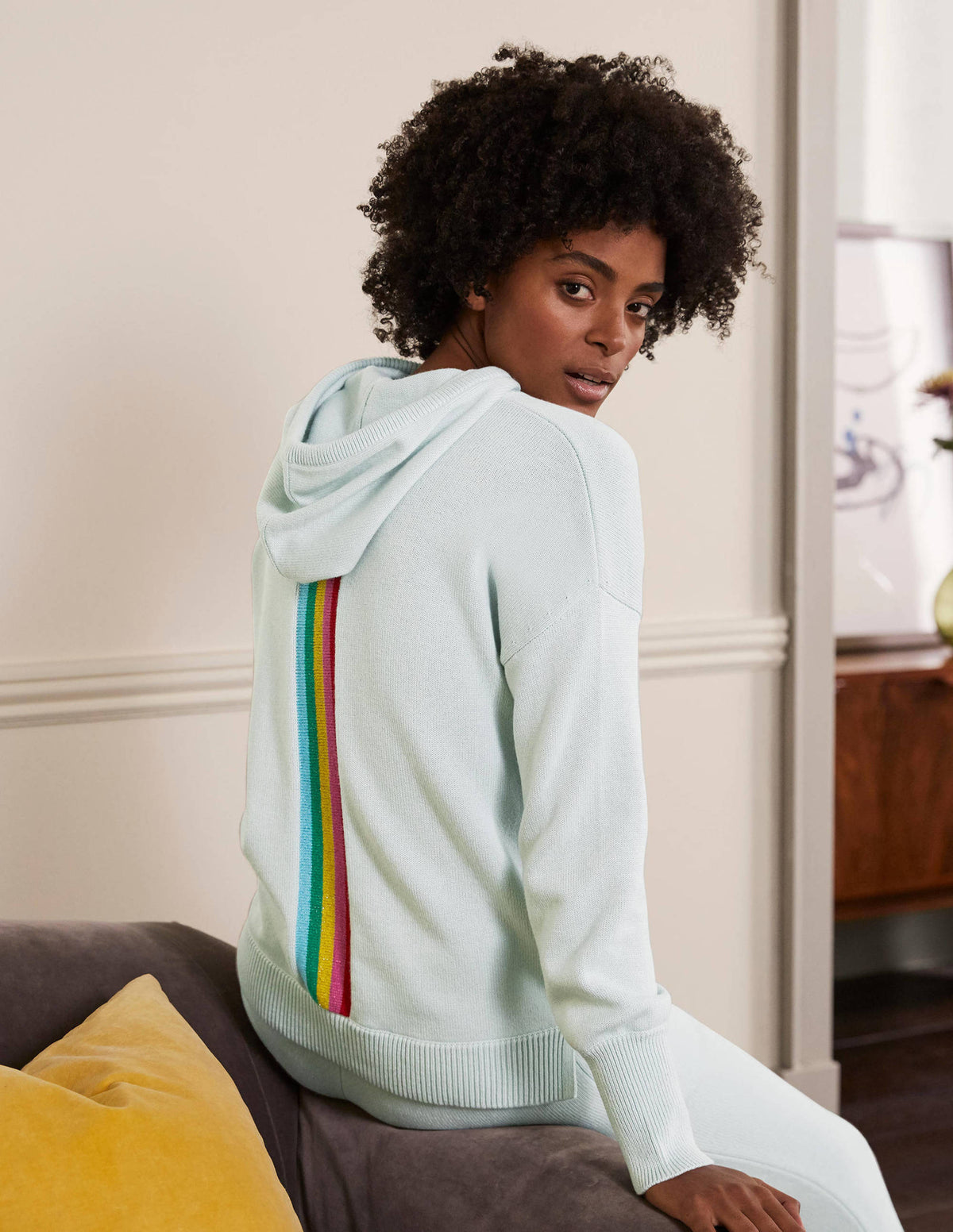 Lockerer Strick-Hoodie-Seeblau - Image 3