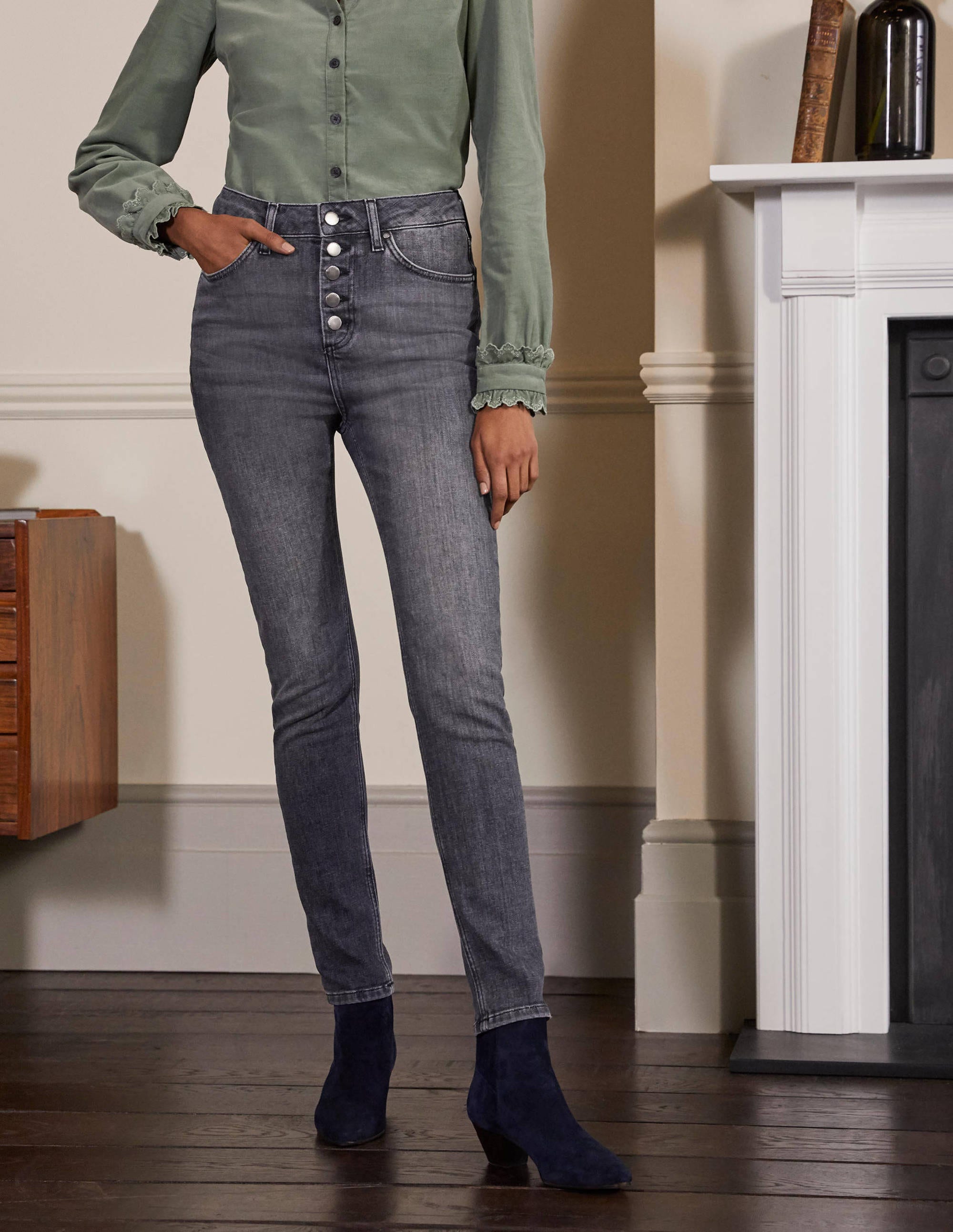 Jean skinny à braguette boutonnée-Gris authentique - Image 3