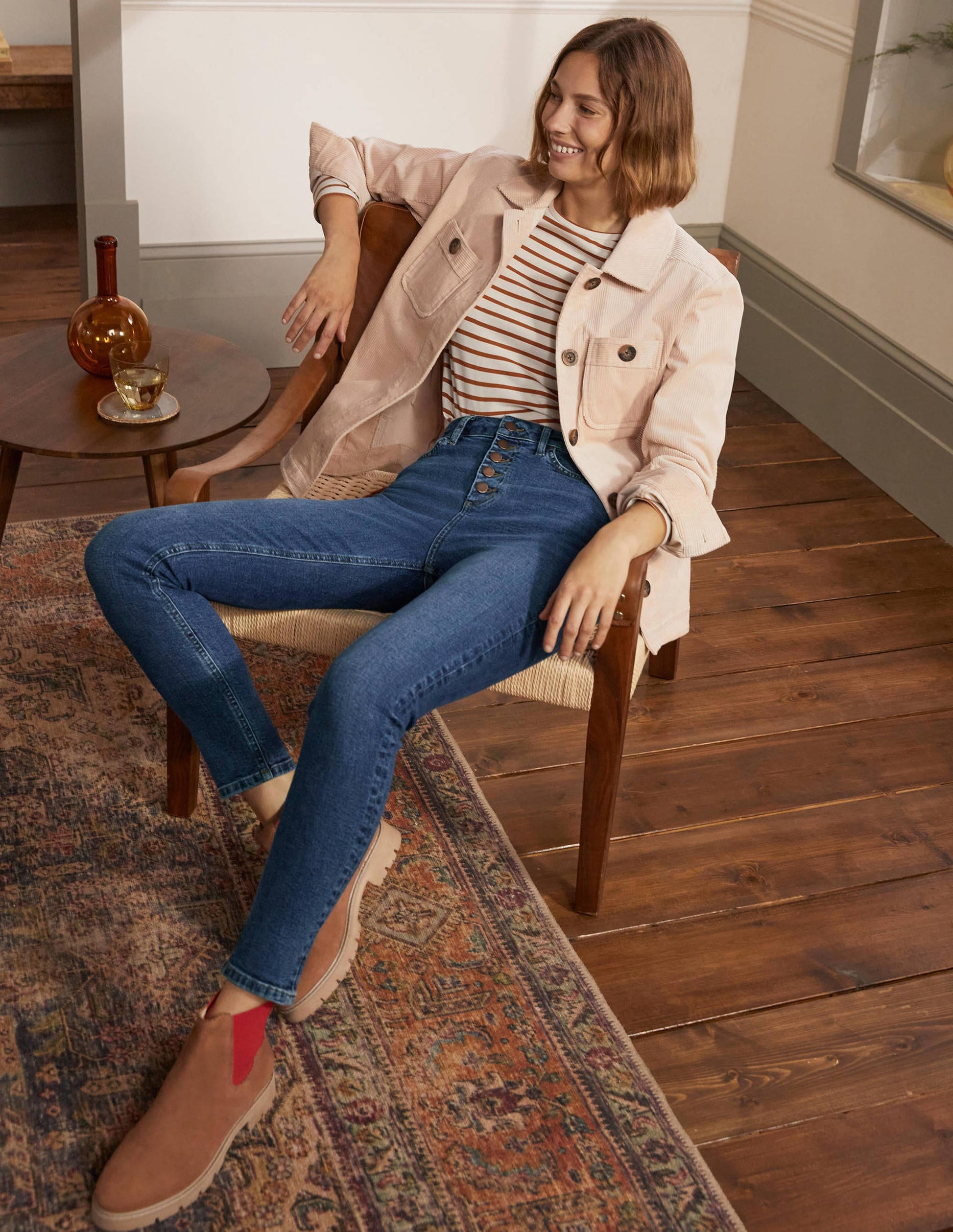 Röhrenjeans mit Knopfleiste-Mittleres Vintageblau-4