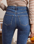 Röhrenjeans mit Knopfleiste-Mittleres Vintageblau
