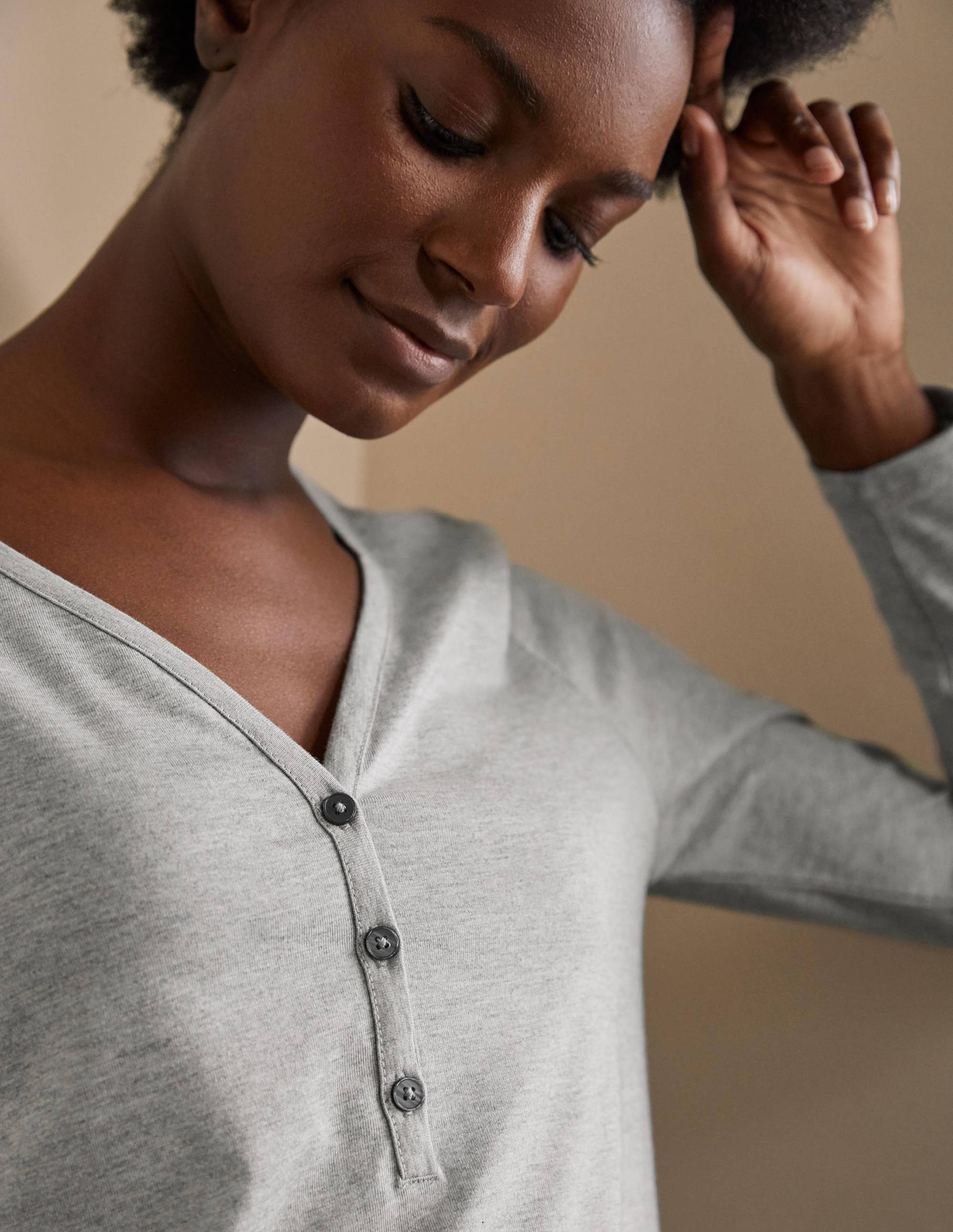 Emma Long Sleeve Pyjama Top-Grey Marl - Image 2