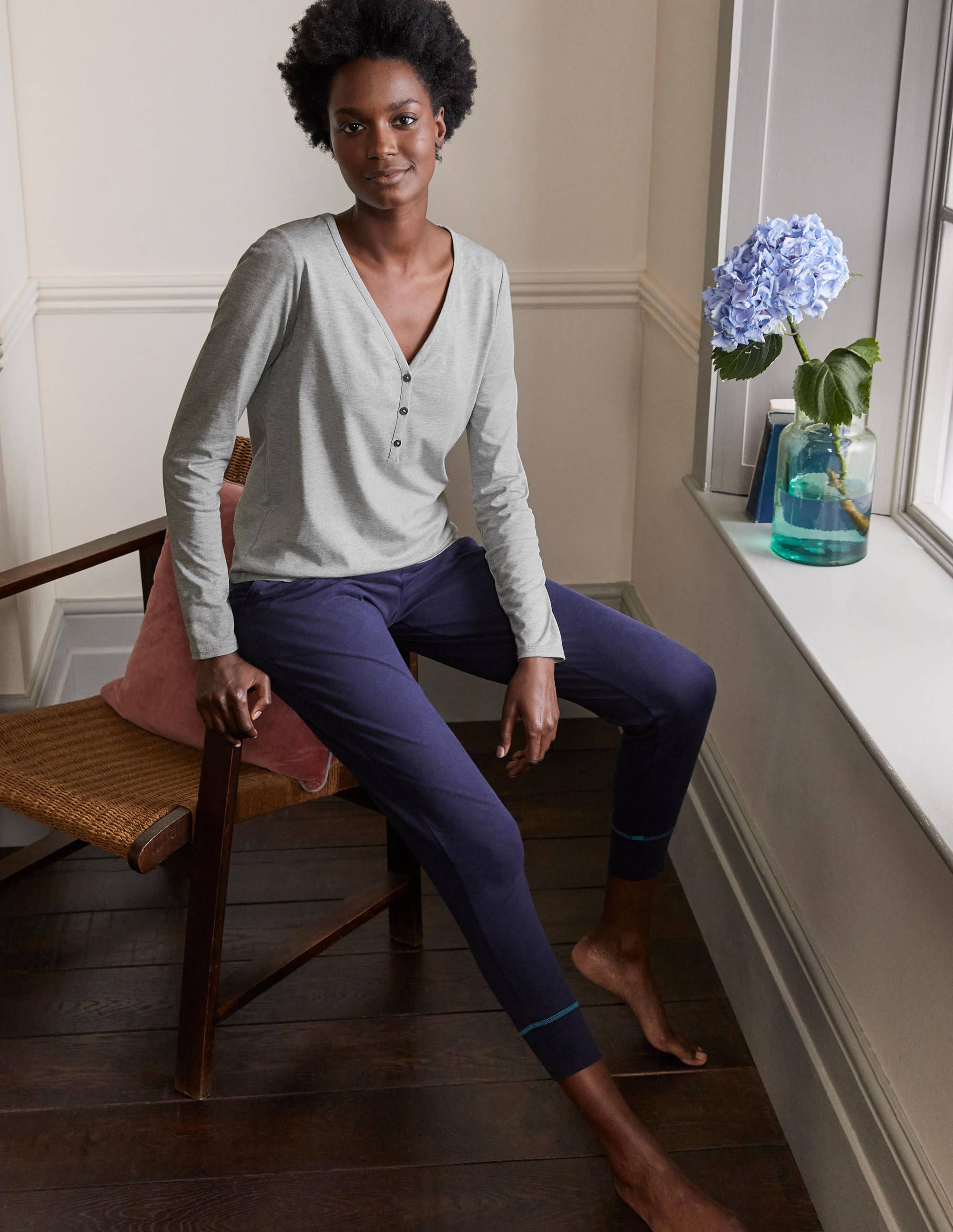 Emma Long Sleeve Pyjama Top-Grey Marl - Image 4