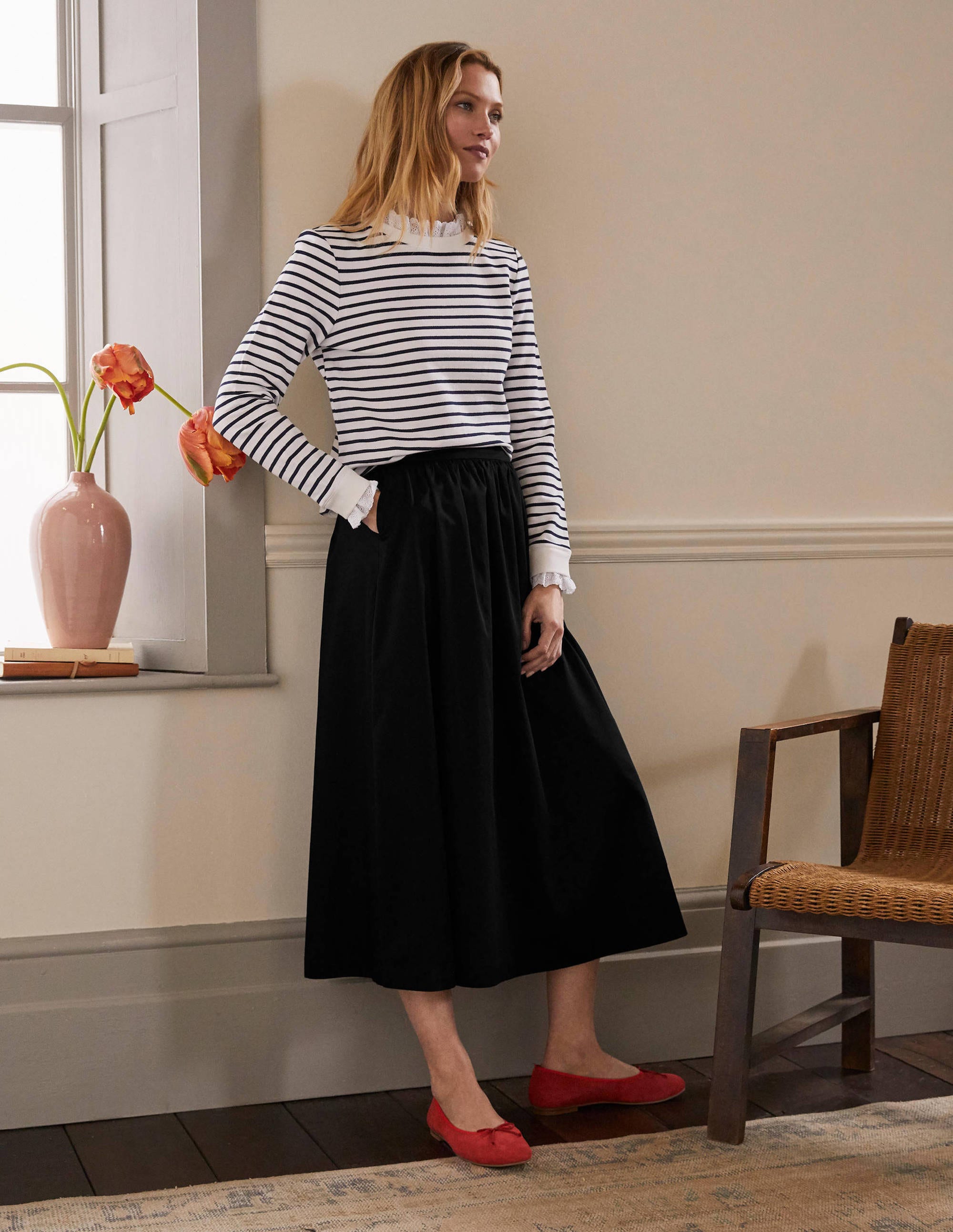Jupe en satin de coton-Noir - Image 4