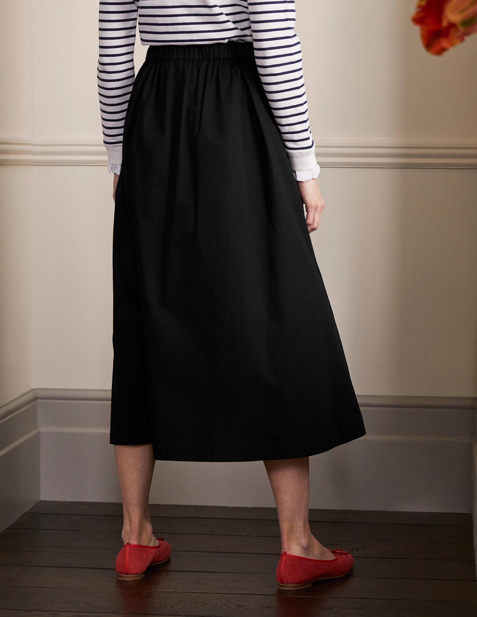 Jupe en satin de coton-Noir - Image 2