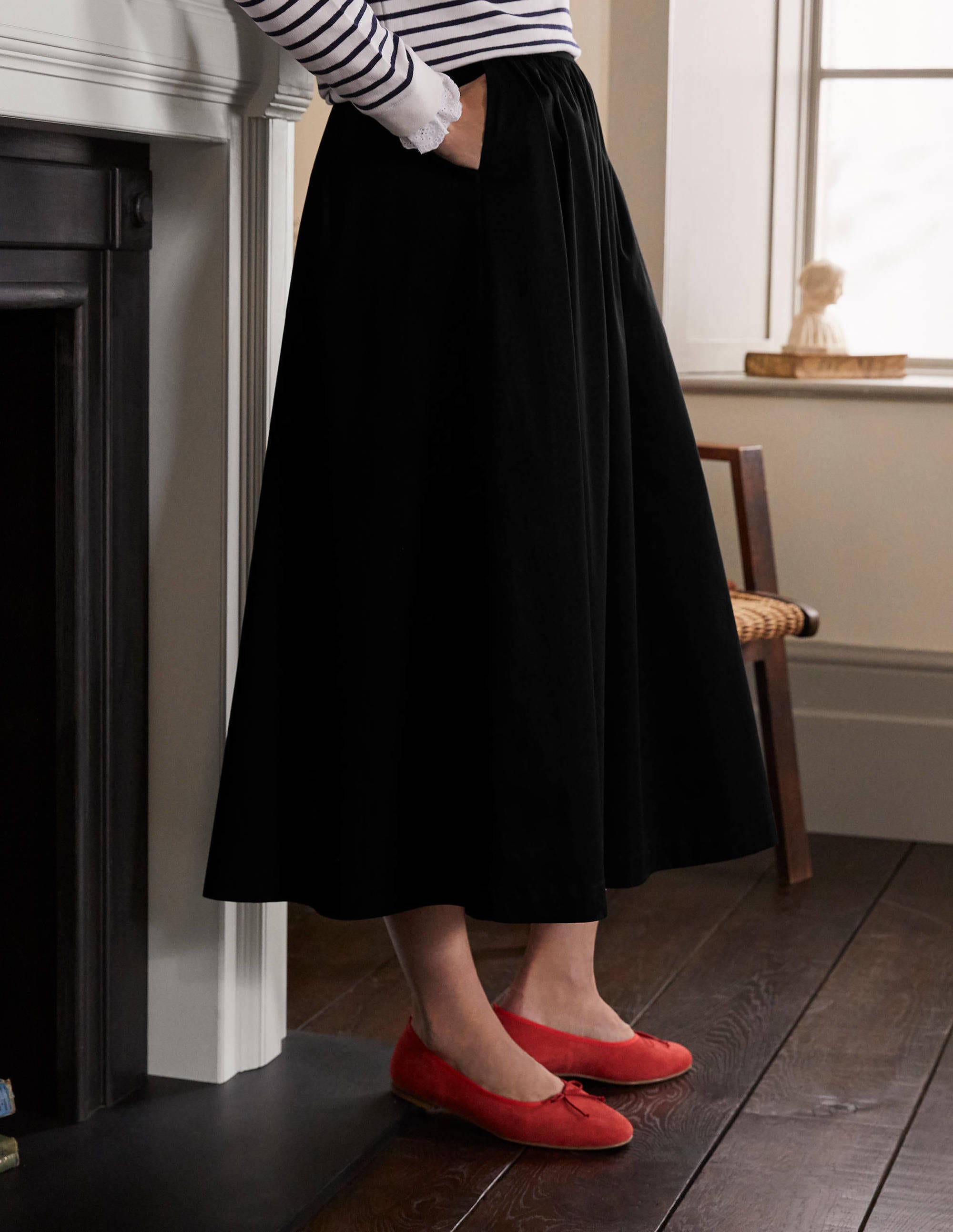 Jupe en satin de coton-Noir - Image 3