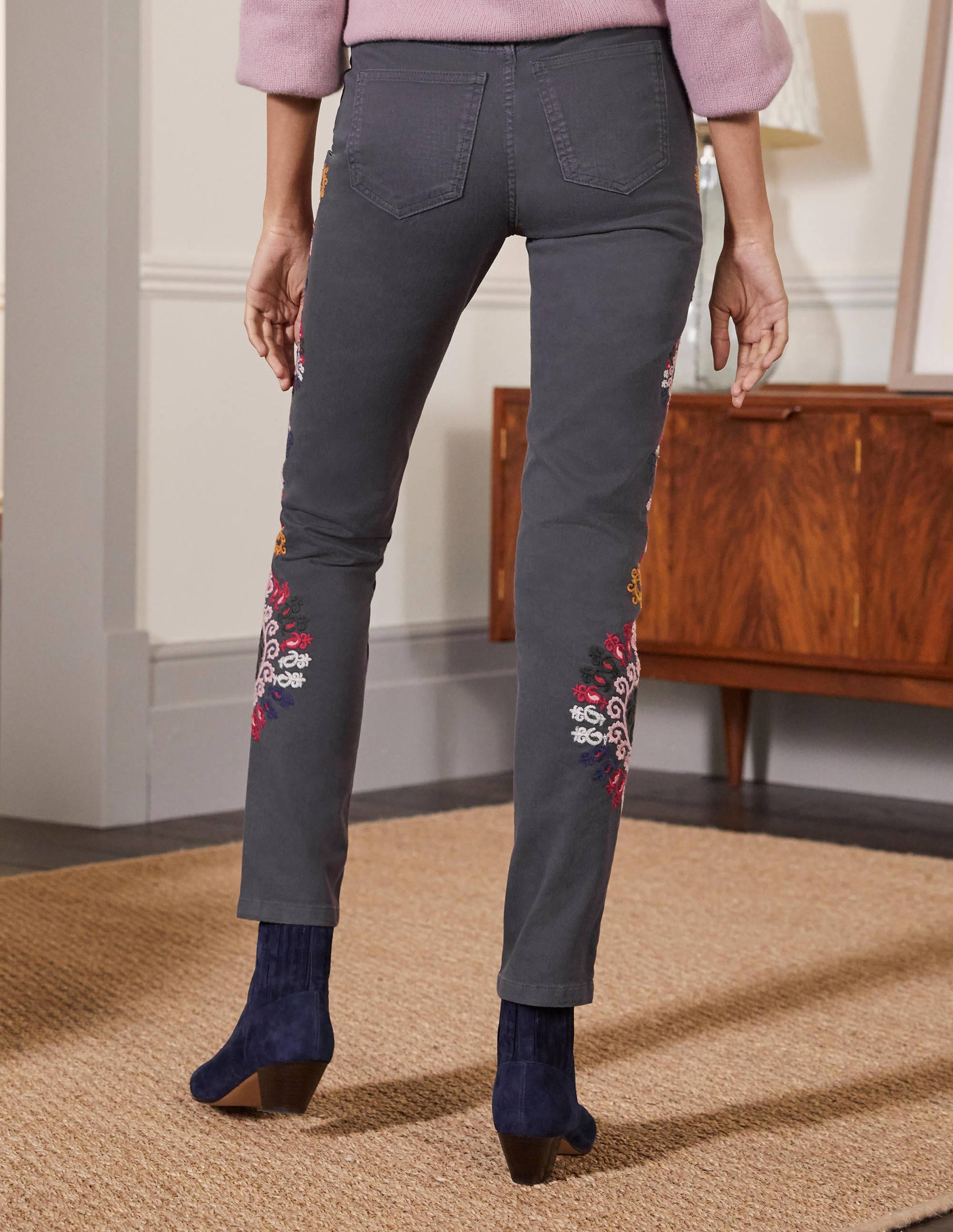 Jean girlfriend-Brodé gris asphalte - Image 3