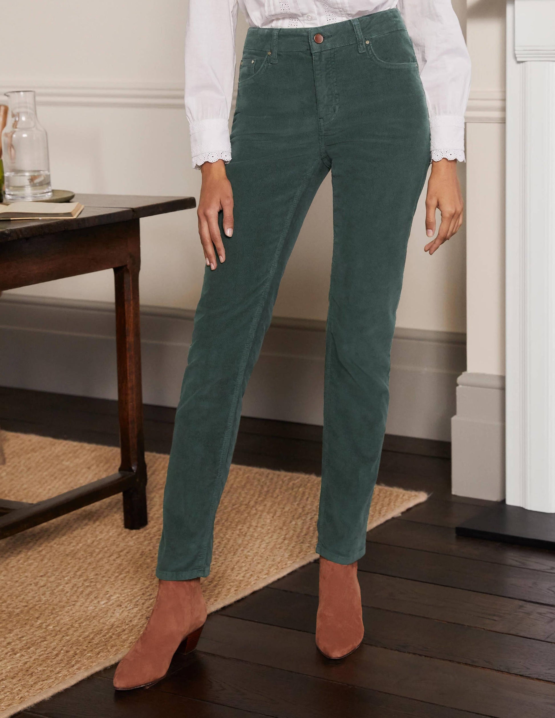 Corduroy Slim Straight Jeans-Wellington Green-1
