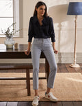 Schmale 7/8-Hose mit geradem Schnitt-Naturweiß/Navy, Feine Streifen