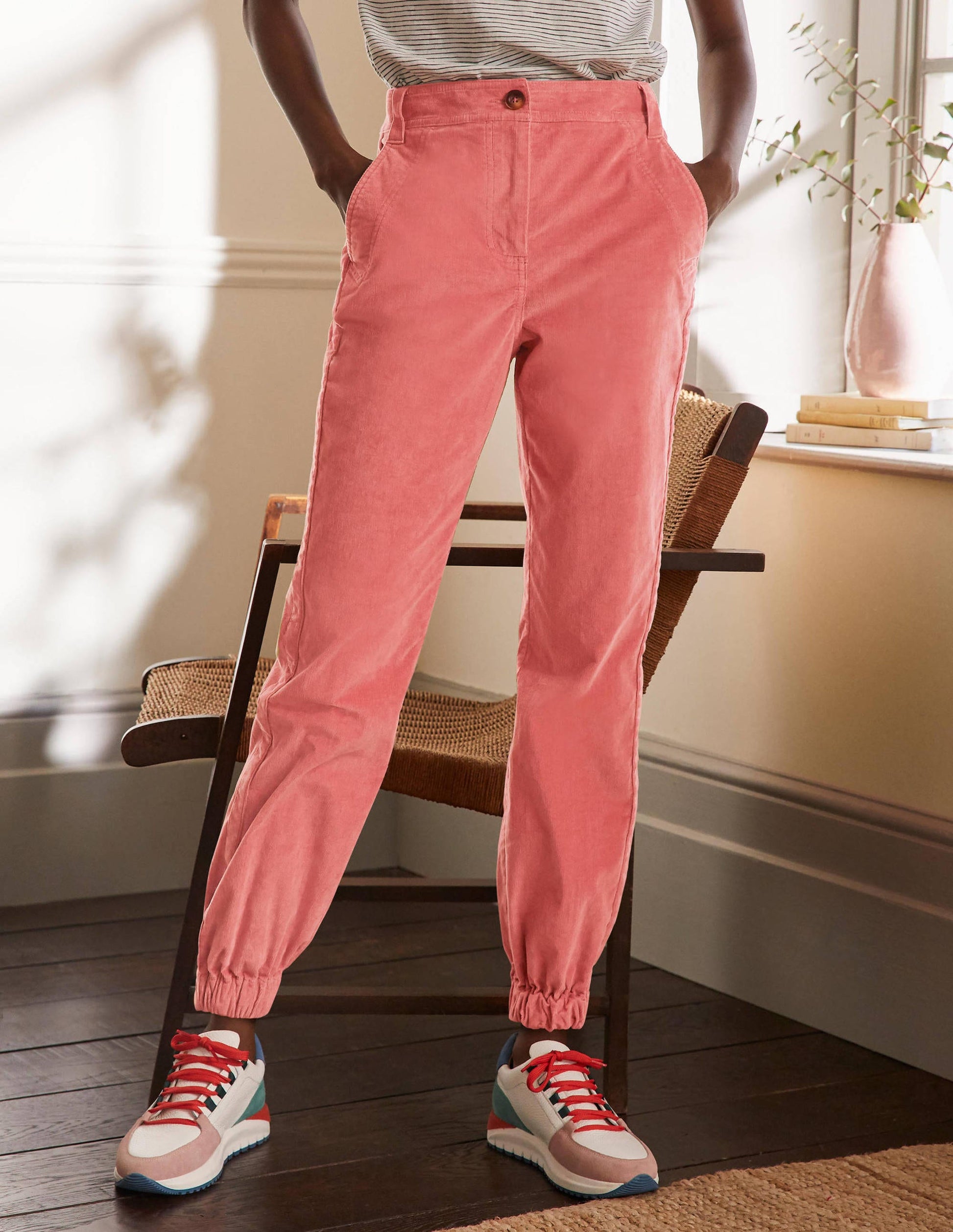 Pantalon chino Gowrie-Velours côtelé poudré-4