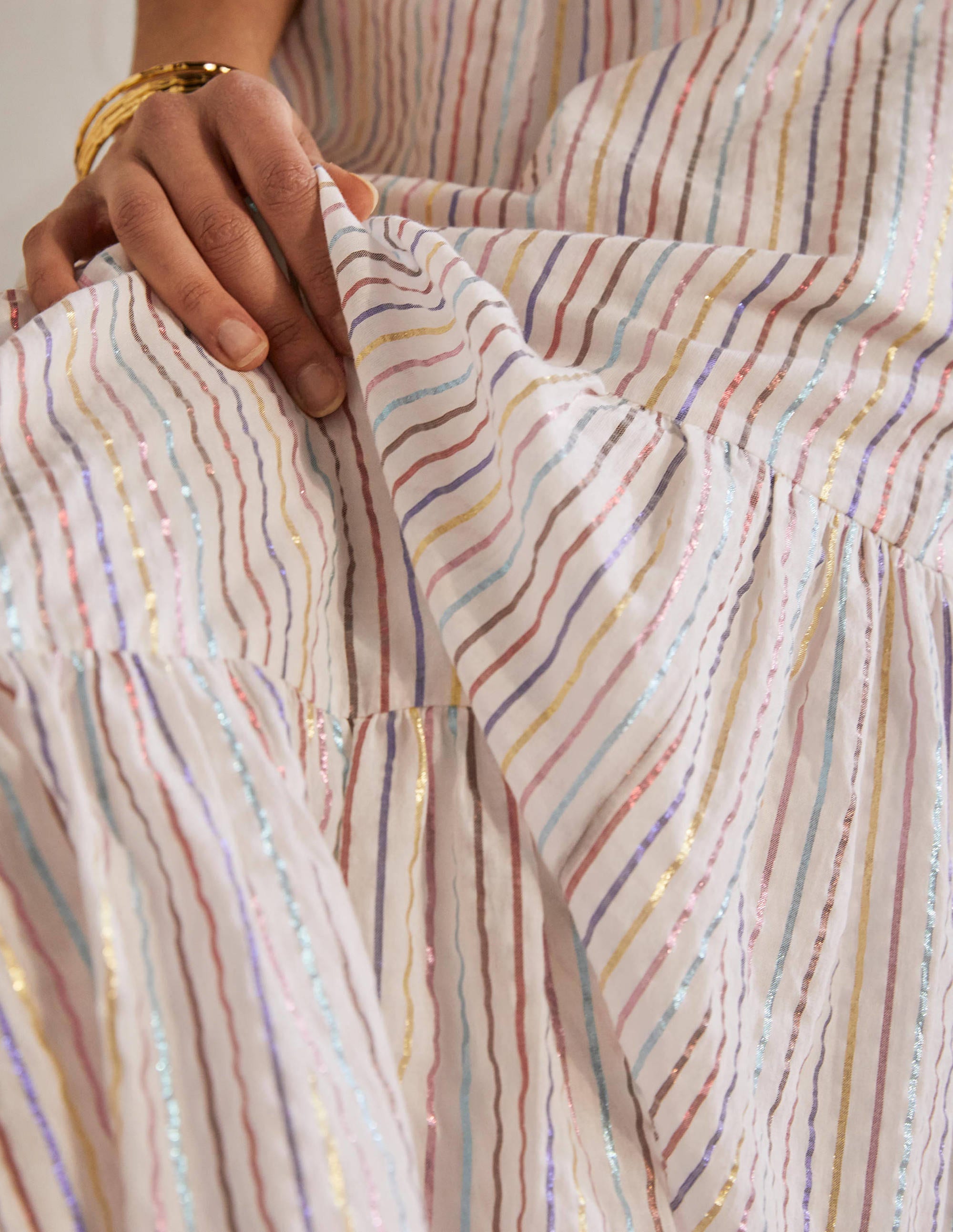 Lorna Tiered Maxi Skirt-Multi Lurex Woven Stripe - Image 3