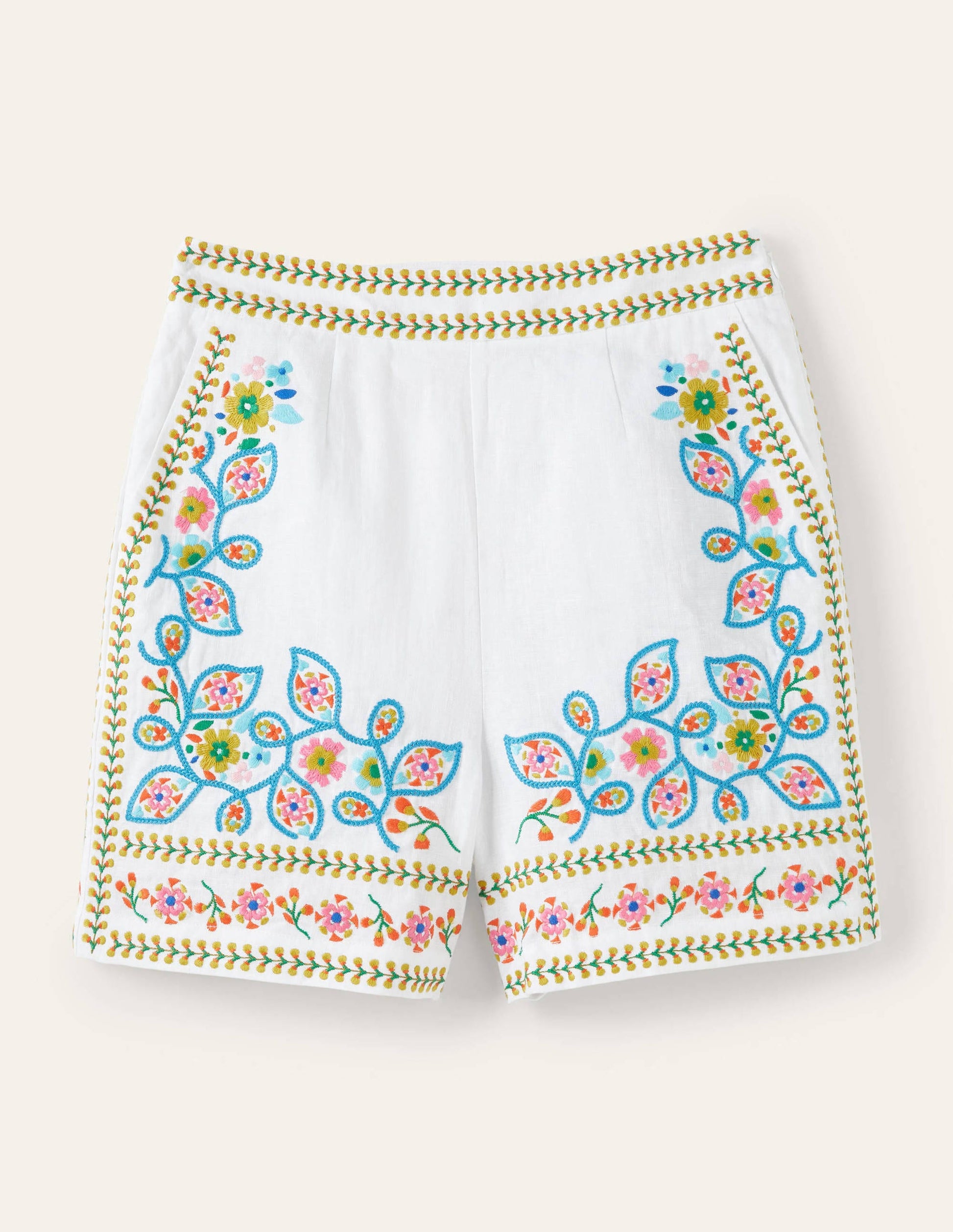 Short Georgina en lin-Blanc, broderie-5