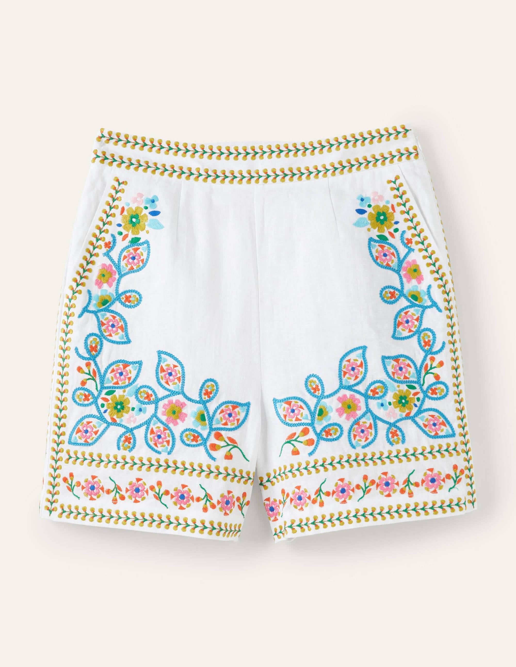 Short Georgina en lin-Blanc, broderie - Image 5