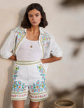 Short Georgina en lin-Blanc, broderie