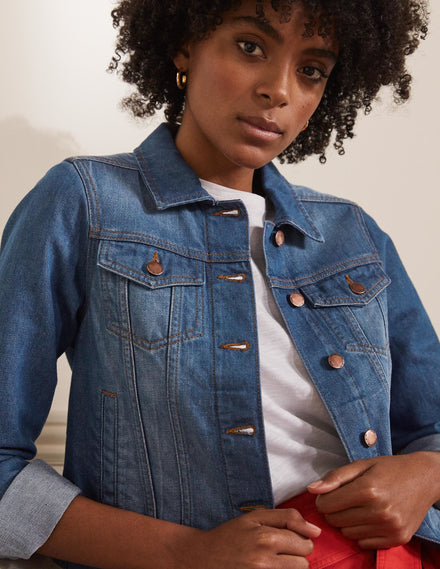 Authentische Denim-Jacke-Mittleres Vintageblau