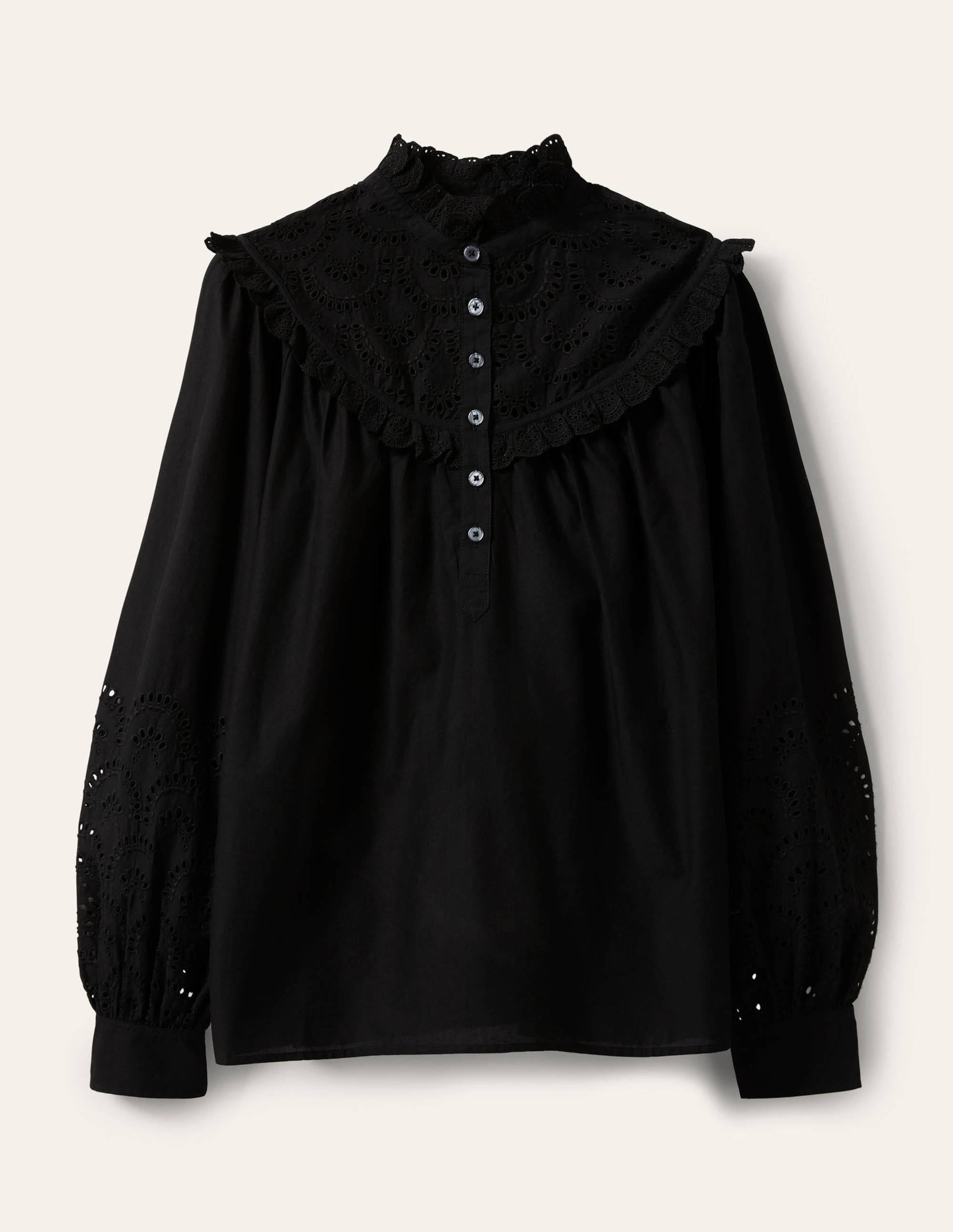 Chemise volantée en coton avec broderie anglaise-Noir - Image 5