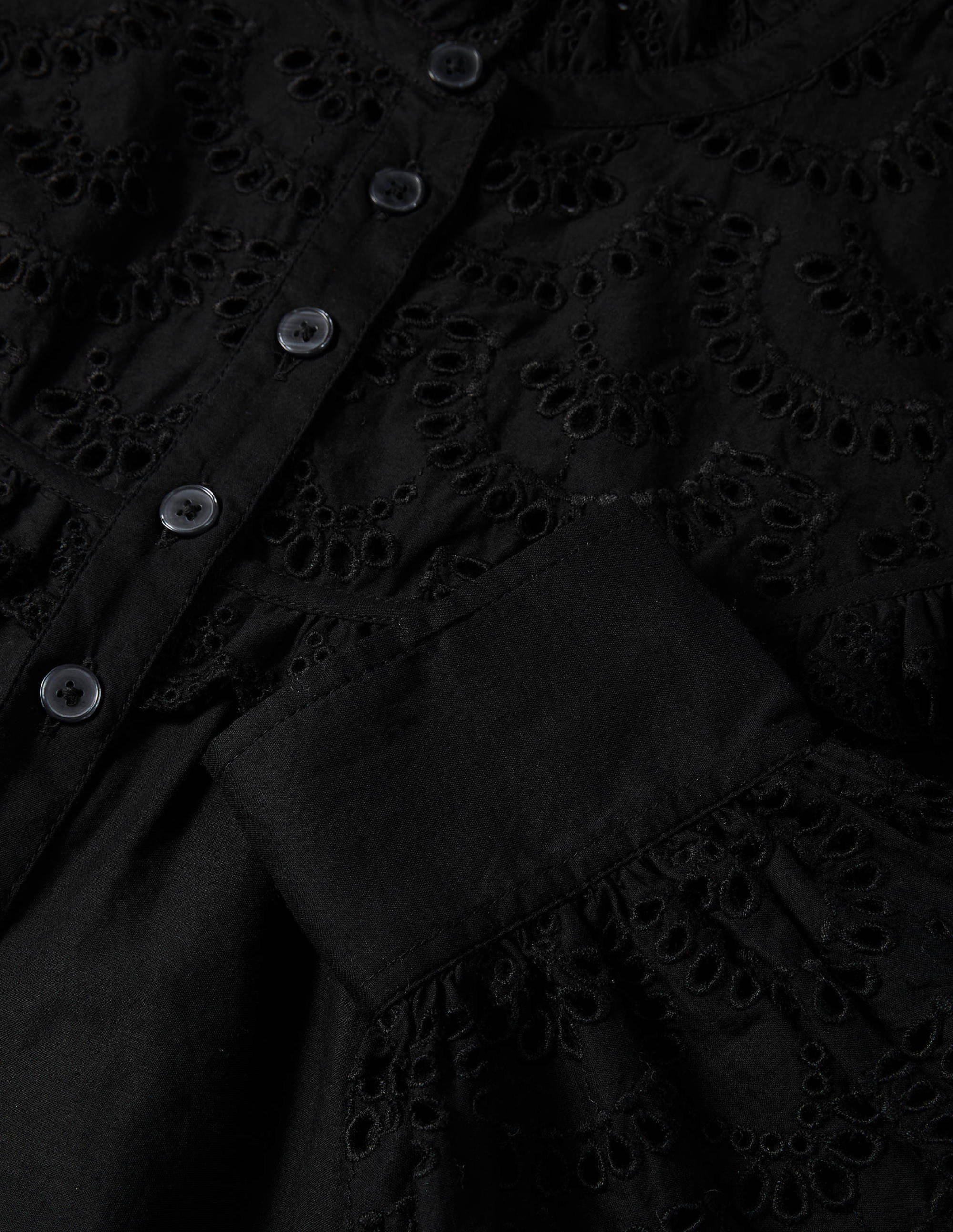Chemise volantée en coton avec broderie anglaise-Noir - Image 6