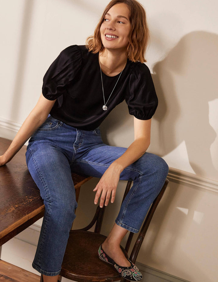 Adriana Oberteil mit Puffärmeln-Schwarz