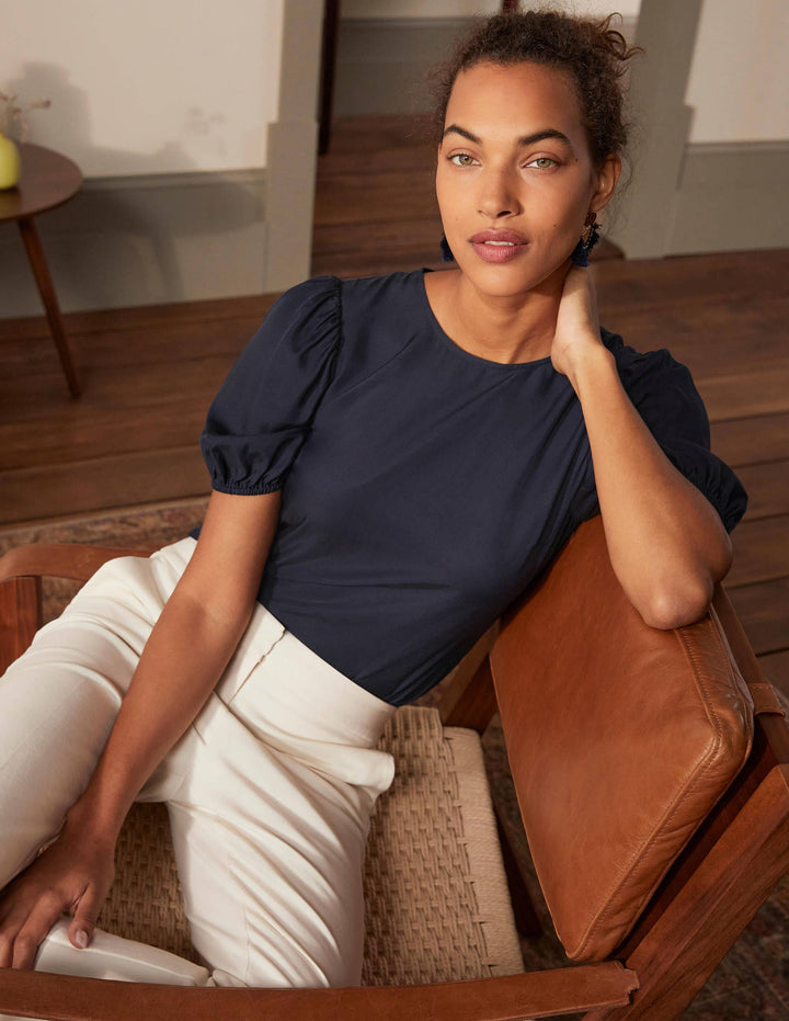 Adriana Puff Sleeve Top-Navy
