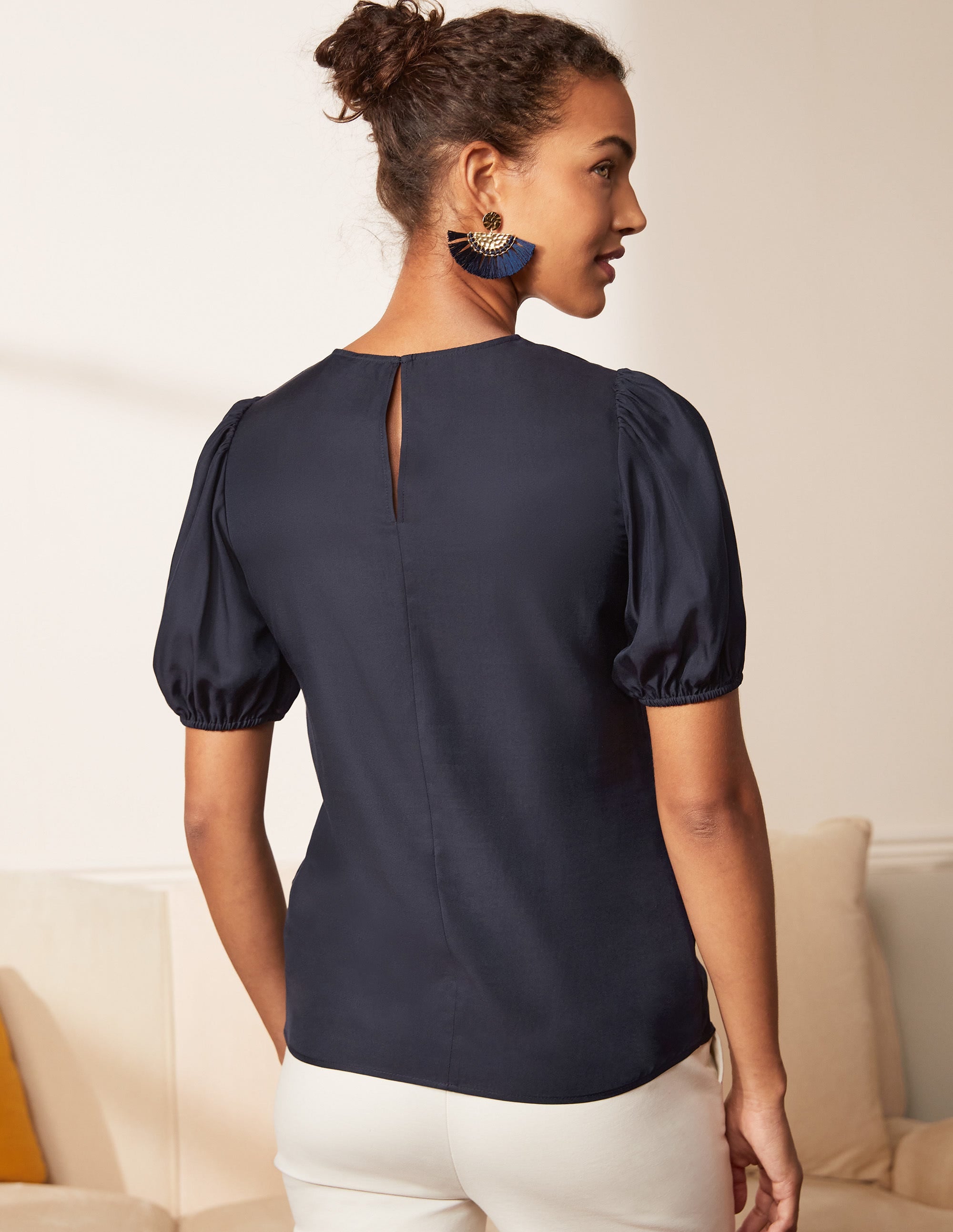 Top Adriana à manches bouffantes-Bleu marine - Image 3