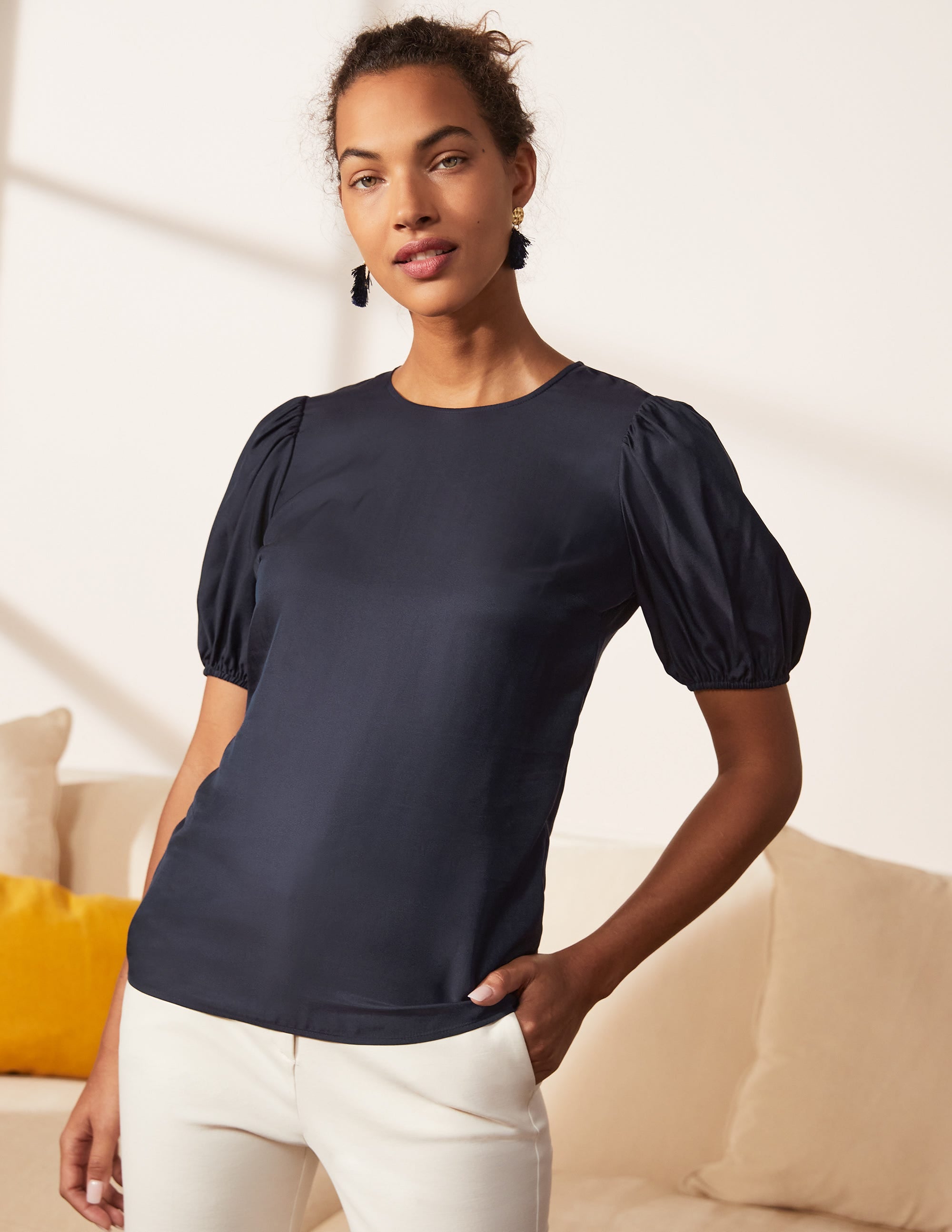Top Adriana à manches bouffantes-Bleu marine - Image 4