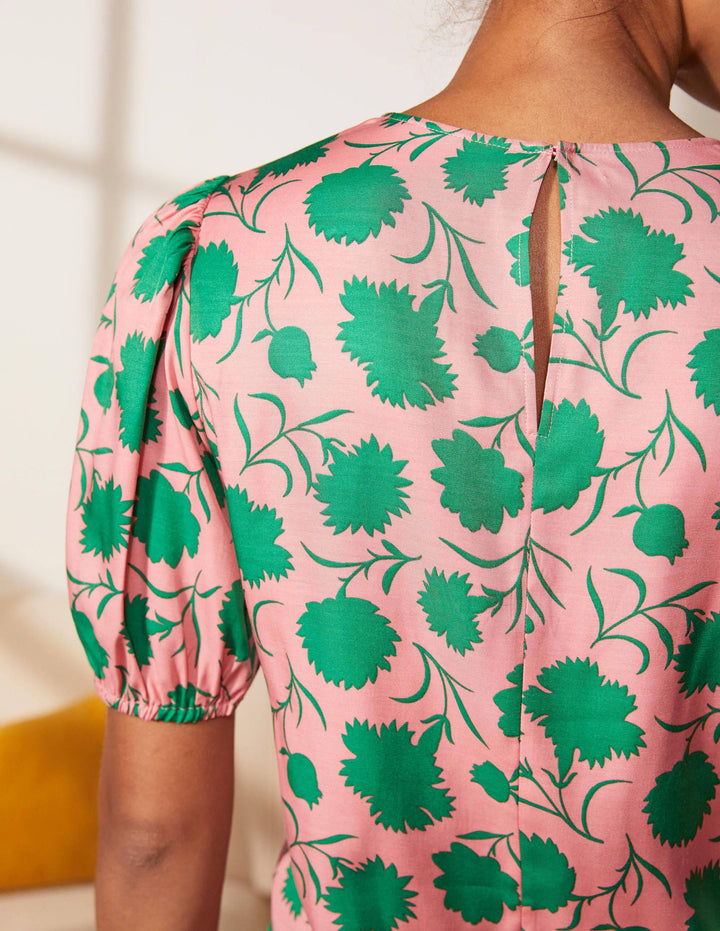 Adriana Oberteil mit Puffärmeln-Hellrosa, Knospen mit Blättern