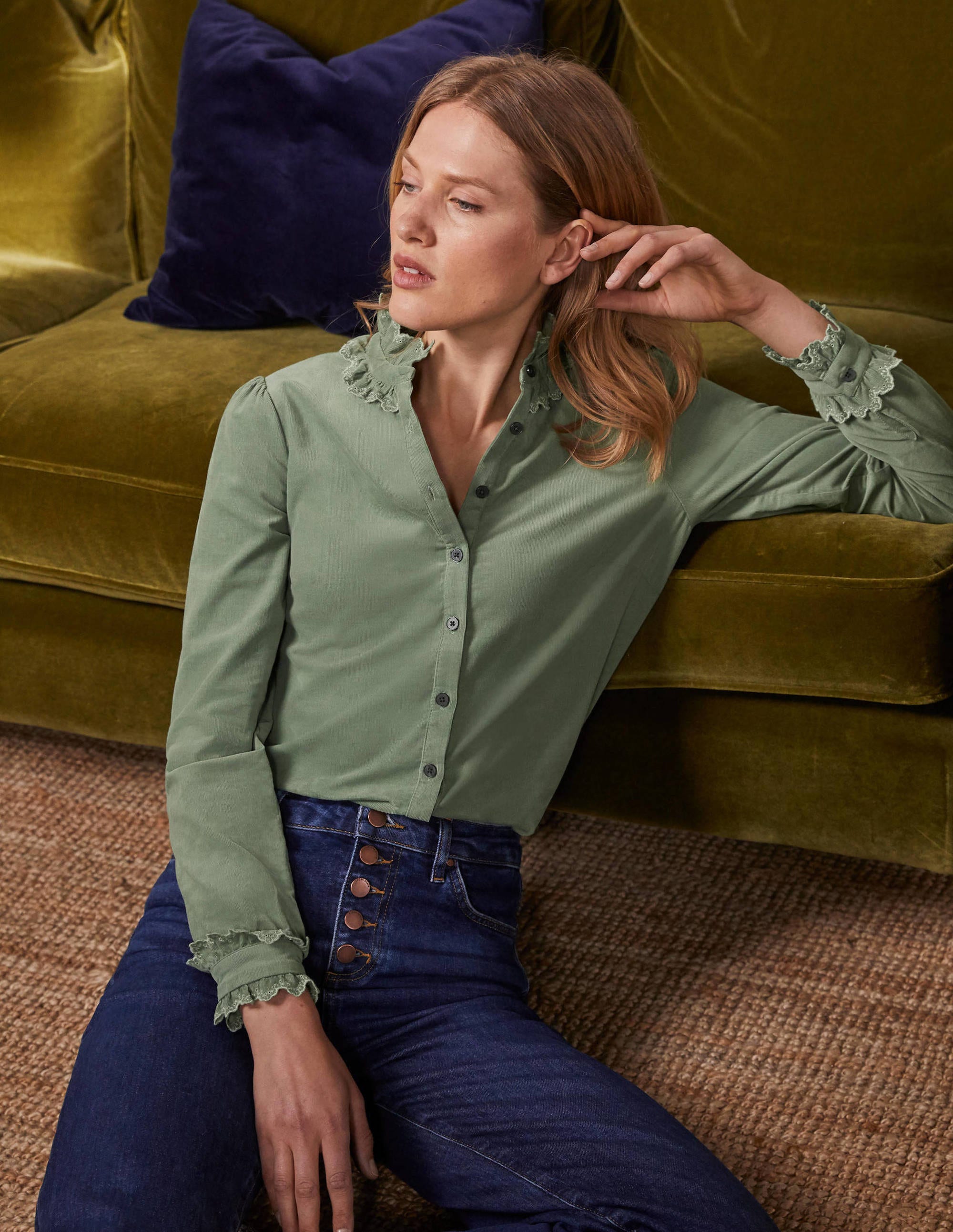 Chemise Eliza avec broderie anglaise-Olive clair - Image 6