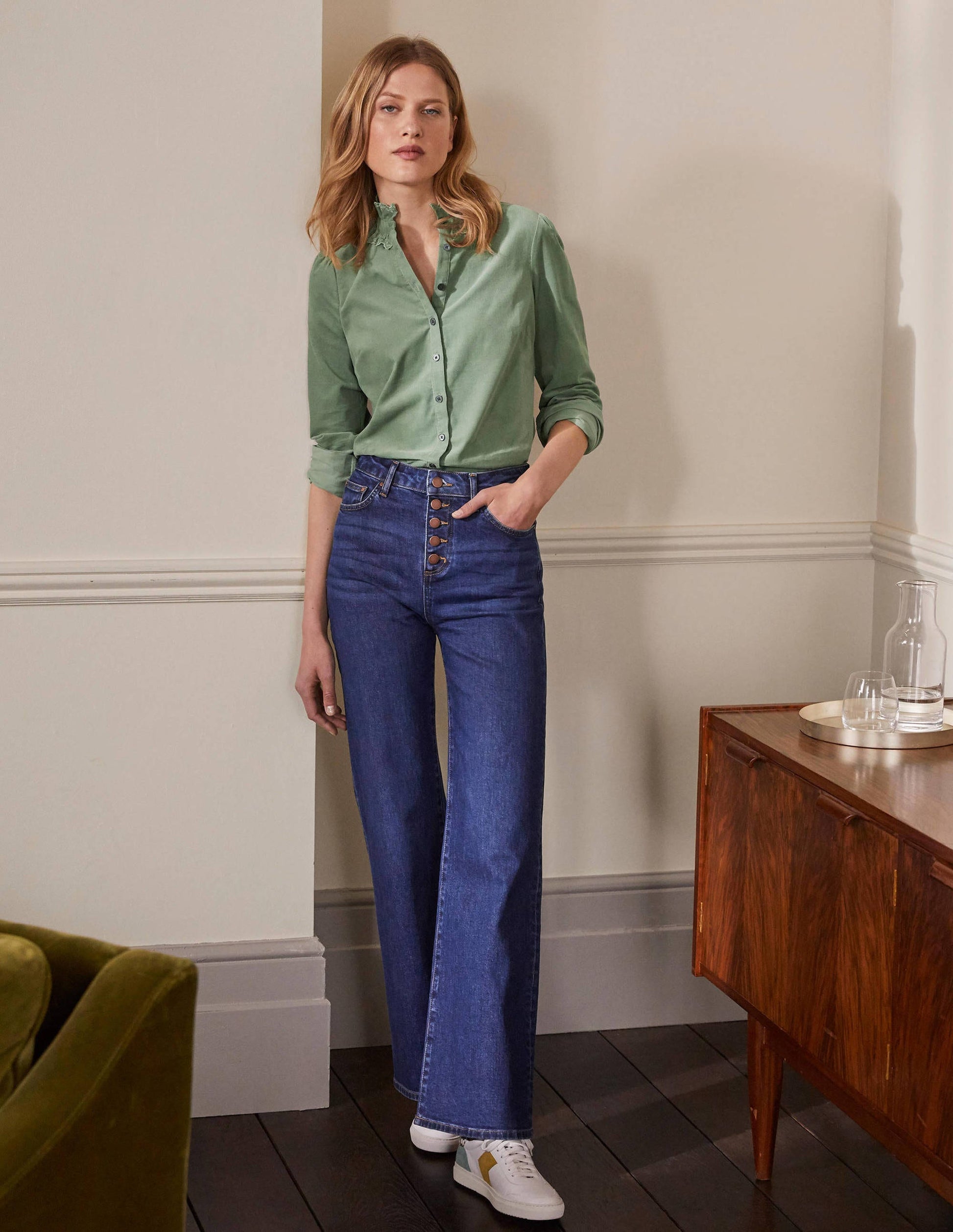 Chemise Eliza avec broderie anglaise-Olive clair-4