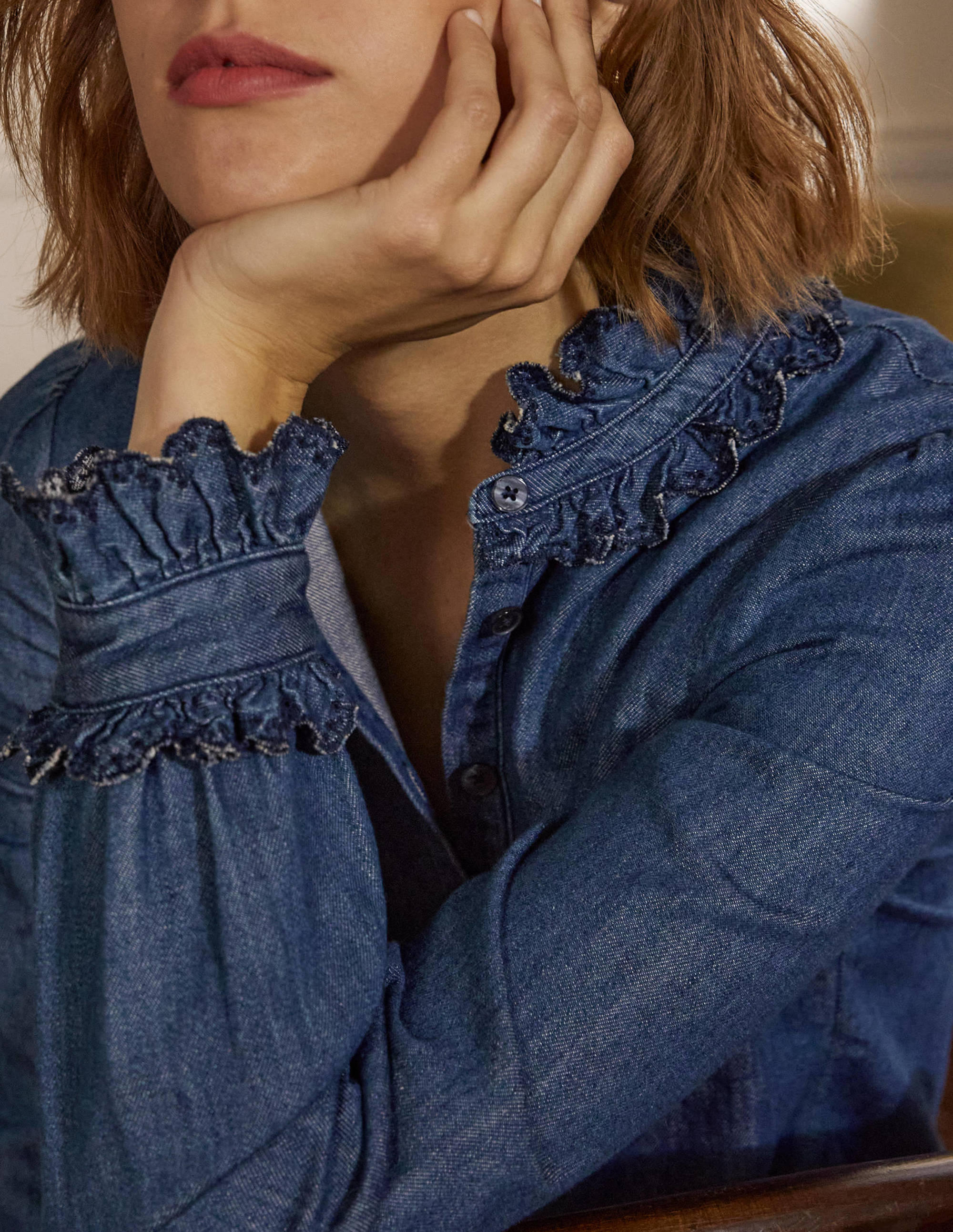 Chemise Eliza avec broderie anglaise-Denim vintage moyen - Image 5