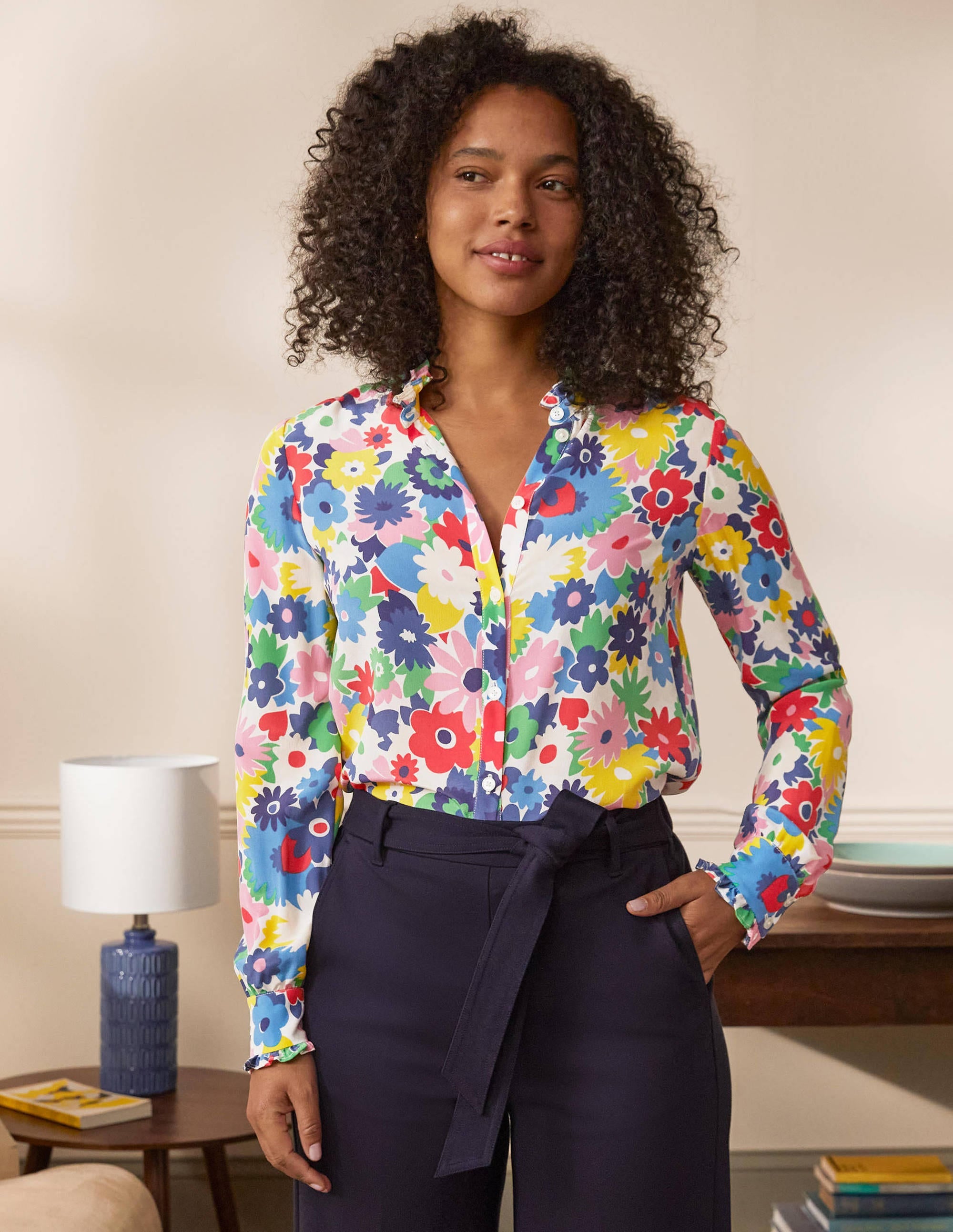 Chemise volantée en soie-Ivoire, motif Paintbox Ditsy - Image 5