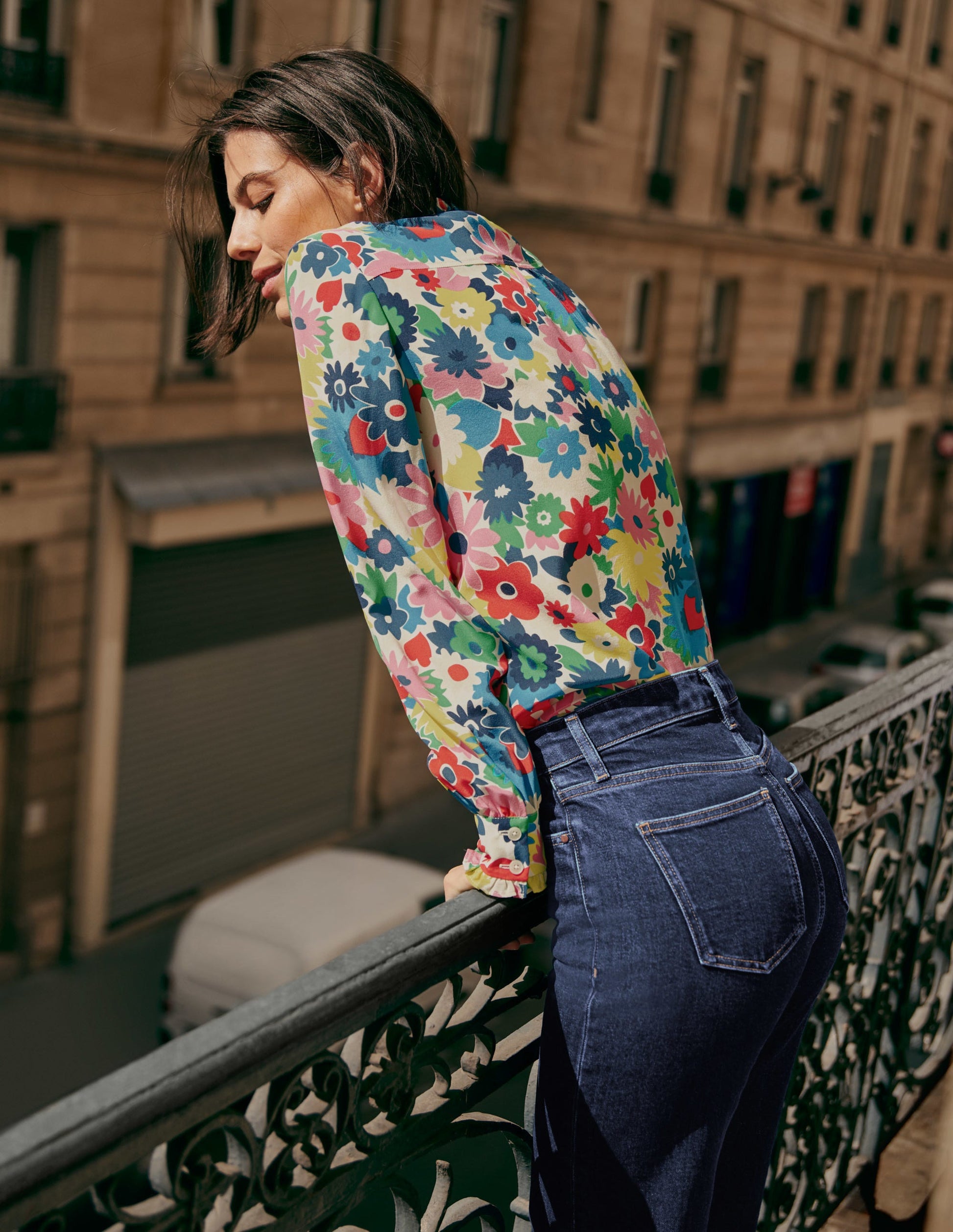 Chemise volantée en soie-Ivoire, motif Paintbox Ditsy-7