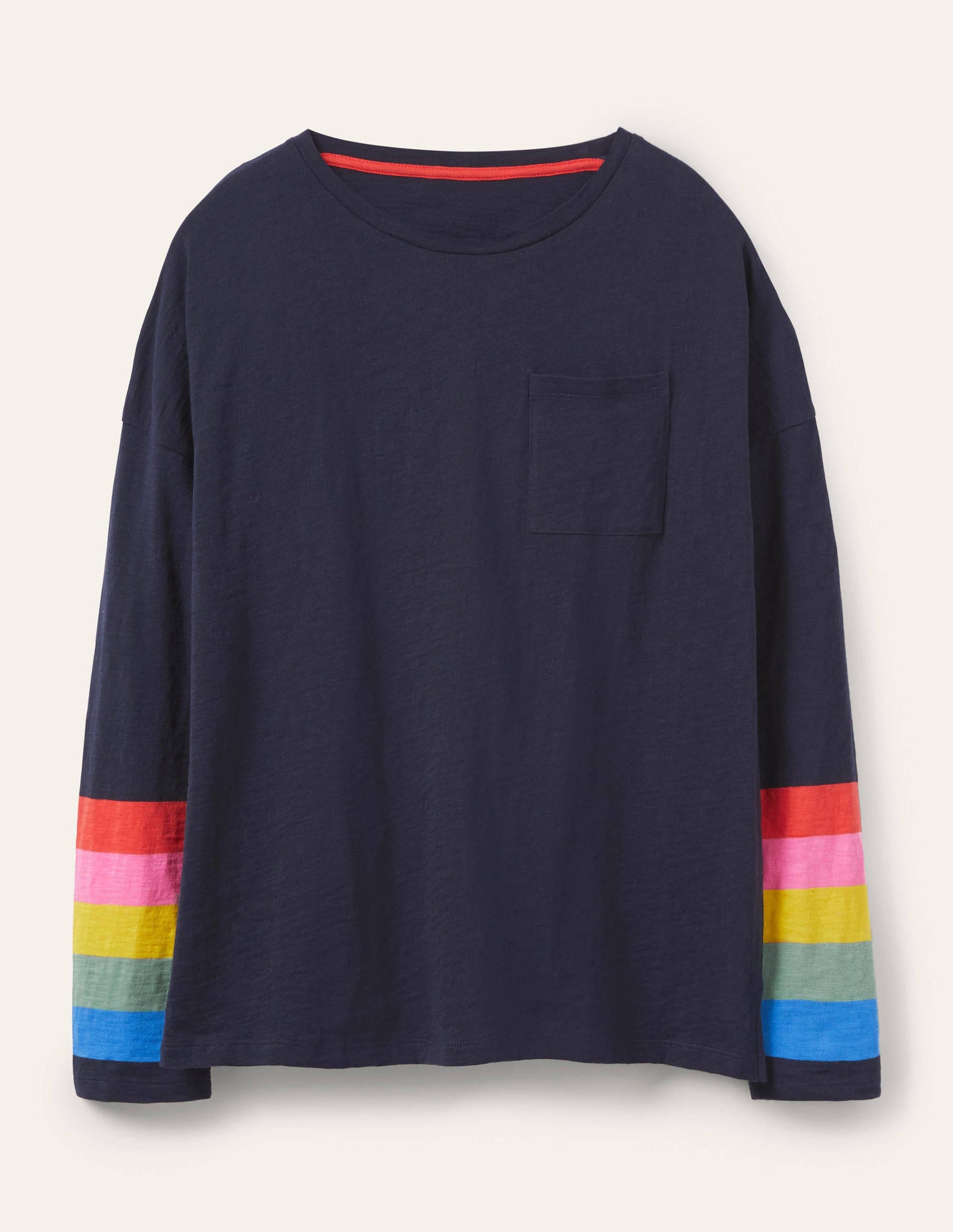 T-shirt carré en jersey-Poignets arc-en-ciel bleu marine-5