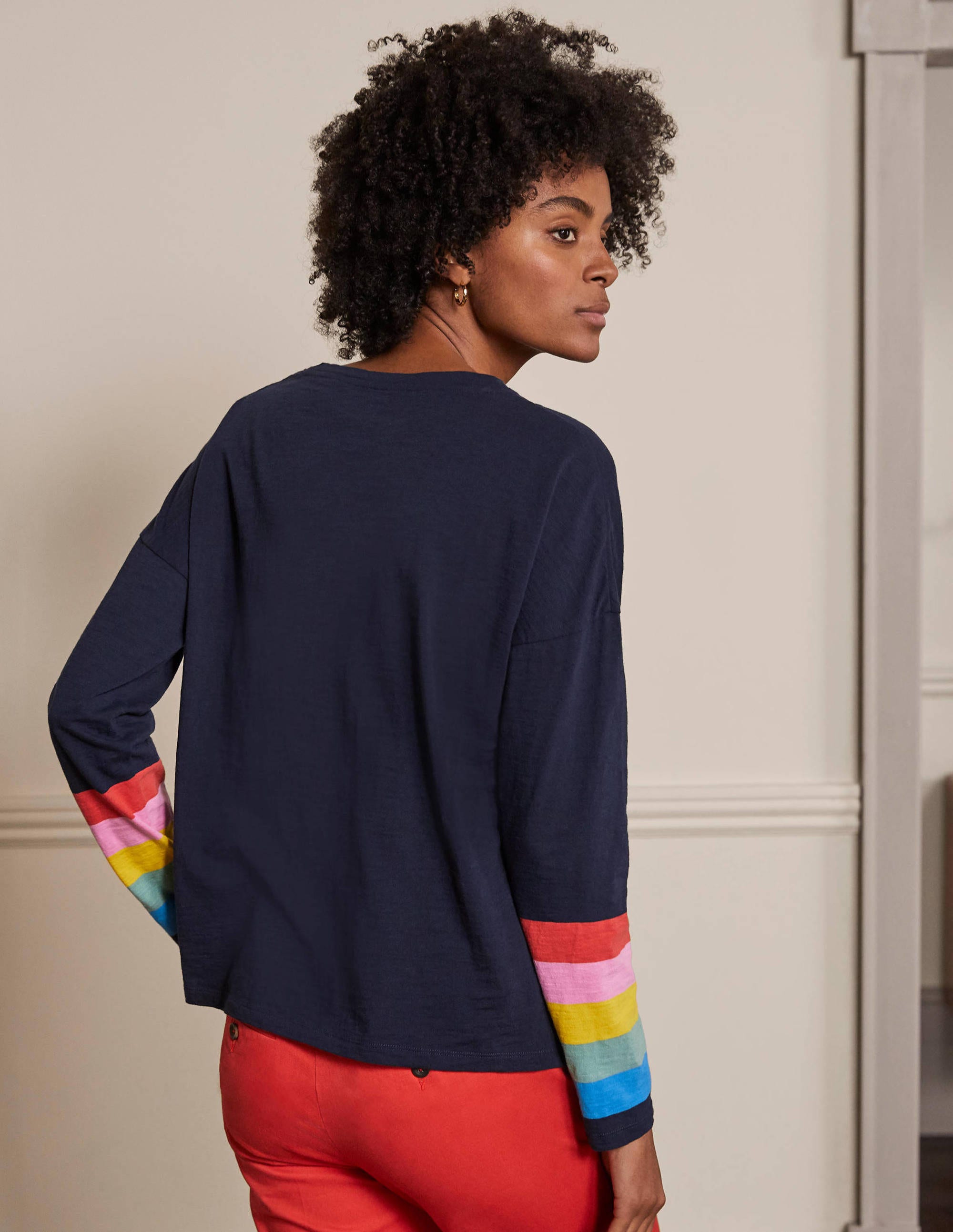 T-shirt carré en jersey-Poignets arc-en-ciel bleu marine - Image 2