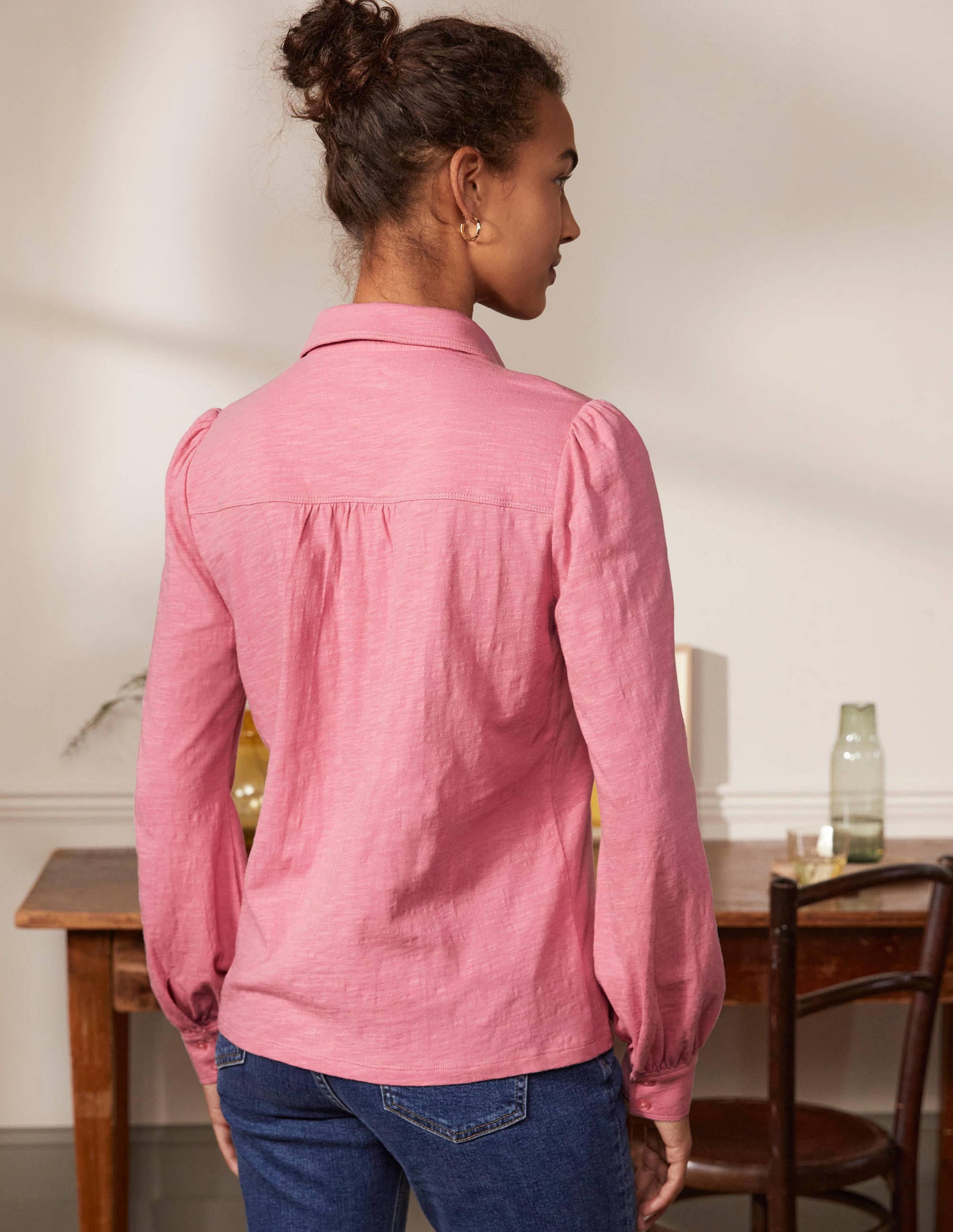 Chemise froncée en jersey-Rose nuage crépuscule-2