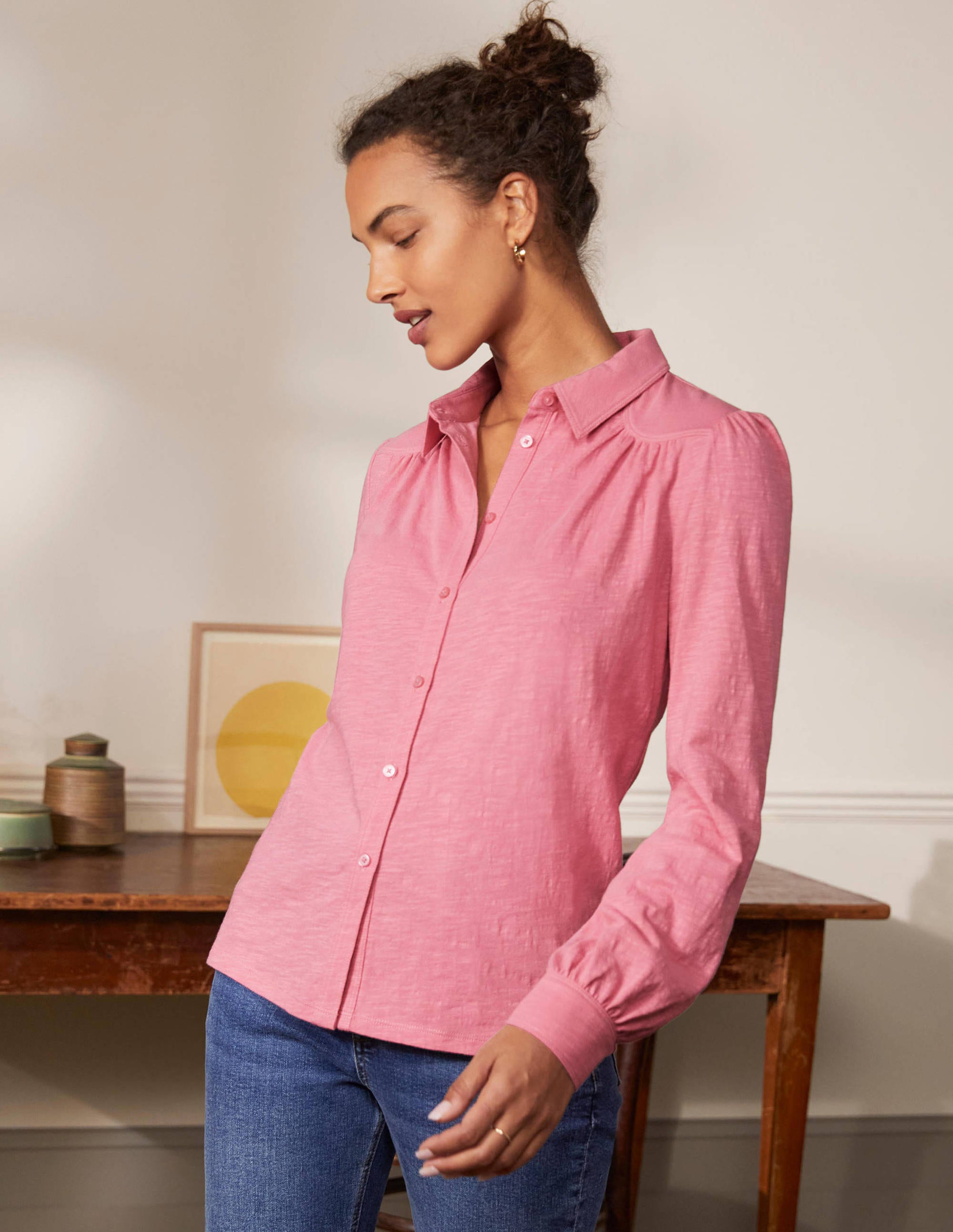 Chemise froncée en jersey-Rose nuage crépuscule - Image 3