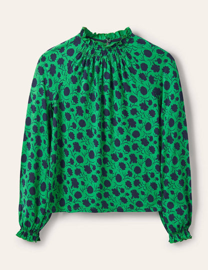 Jerseyoberteil mit gerüschtem Ausschnitt und Blousonärmeln-Baumgrün, Knospen mit Blättern-6