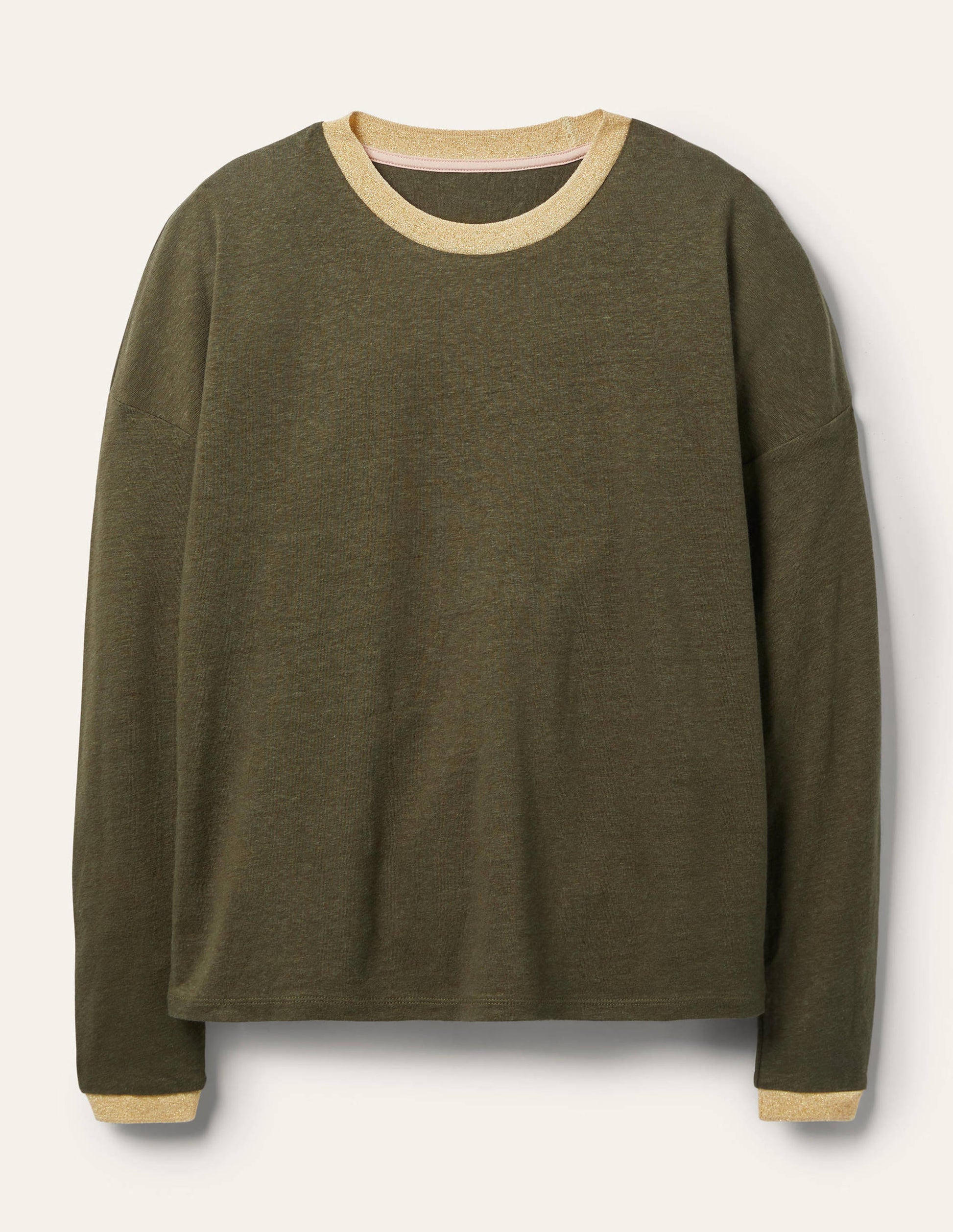 T-shirt manches longues étincelant en lin-Kaki classique-5