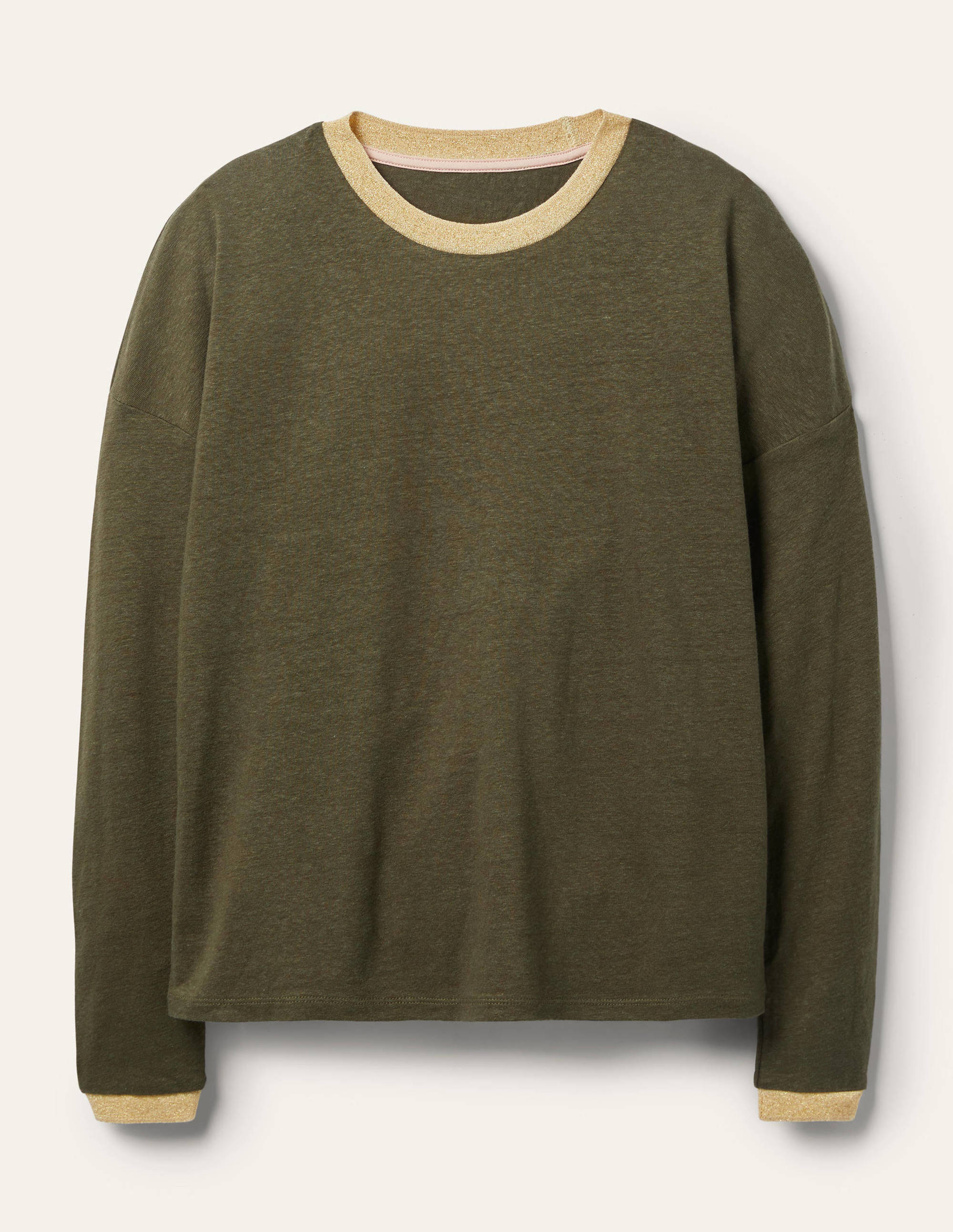 T-shirt manches longues étincelant en lin-Kaki classique - Image 5