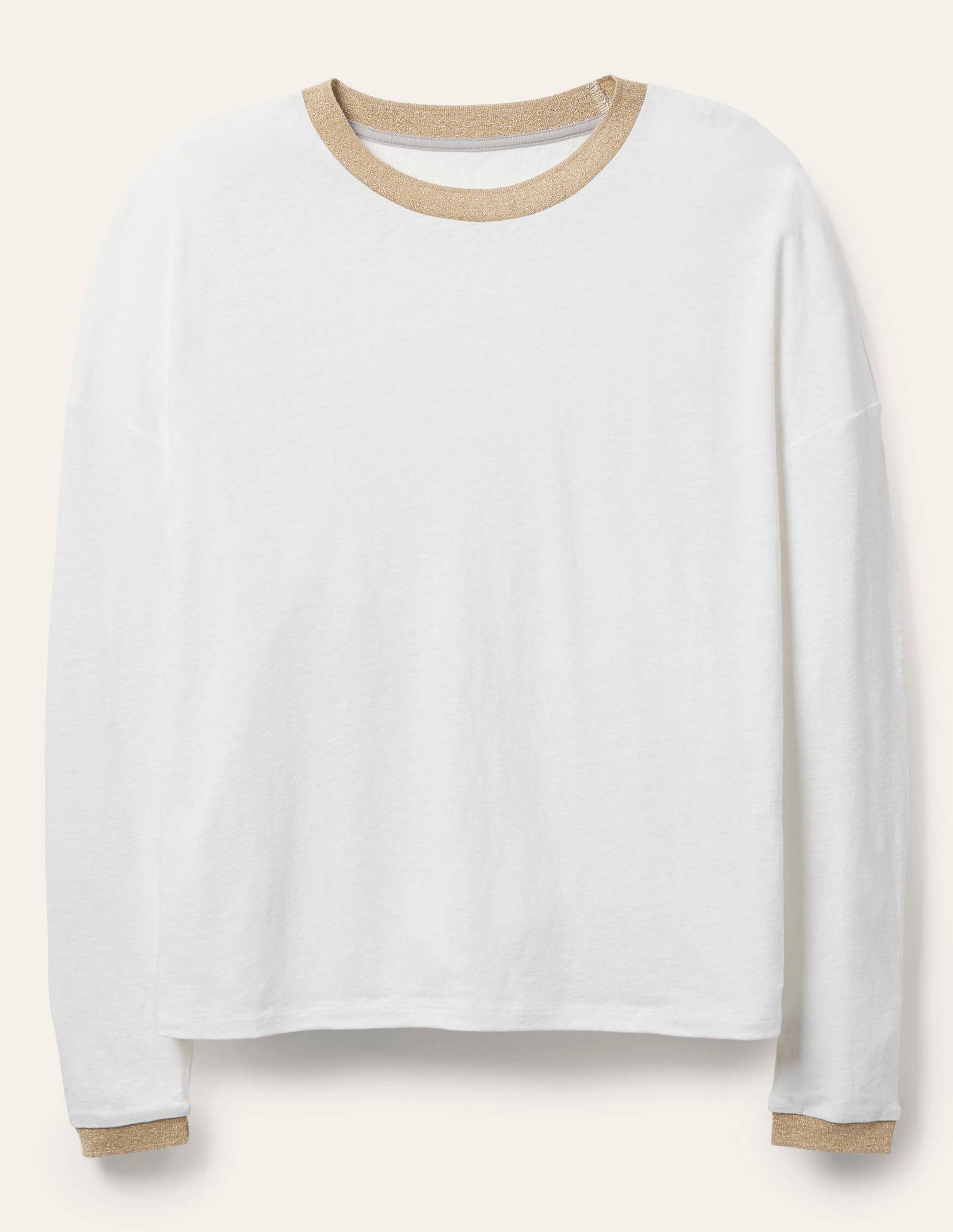 T-shirt manches longues étincelant en lin-Blanc-5