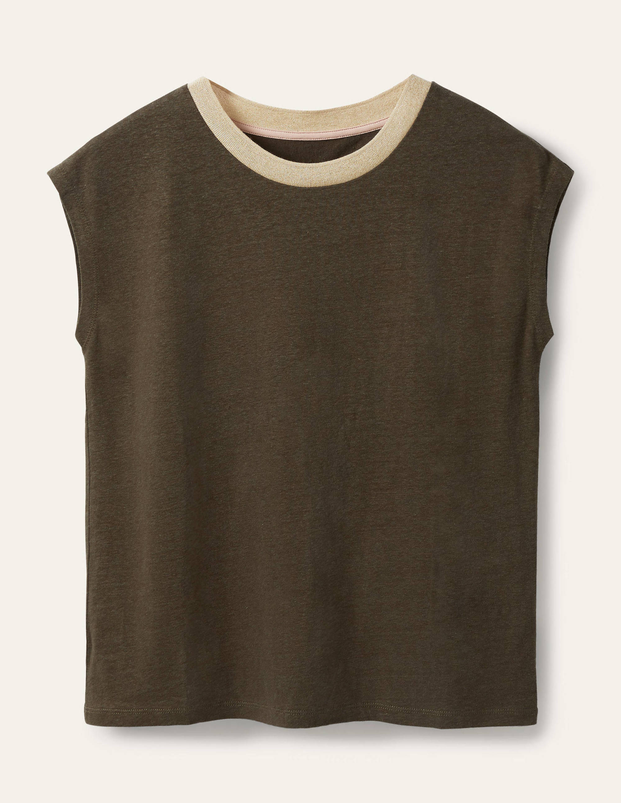 Jersey-T-Shirt mit glitzerndem Ausschnitt-Klassisches Khaki - Image 5