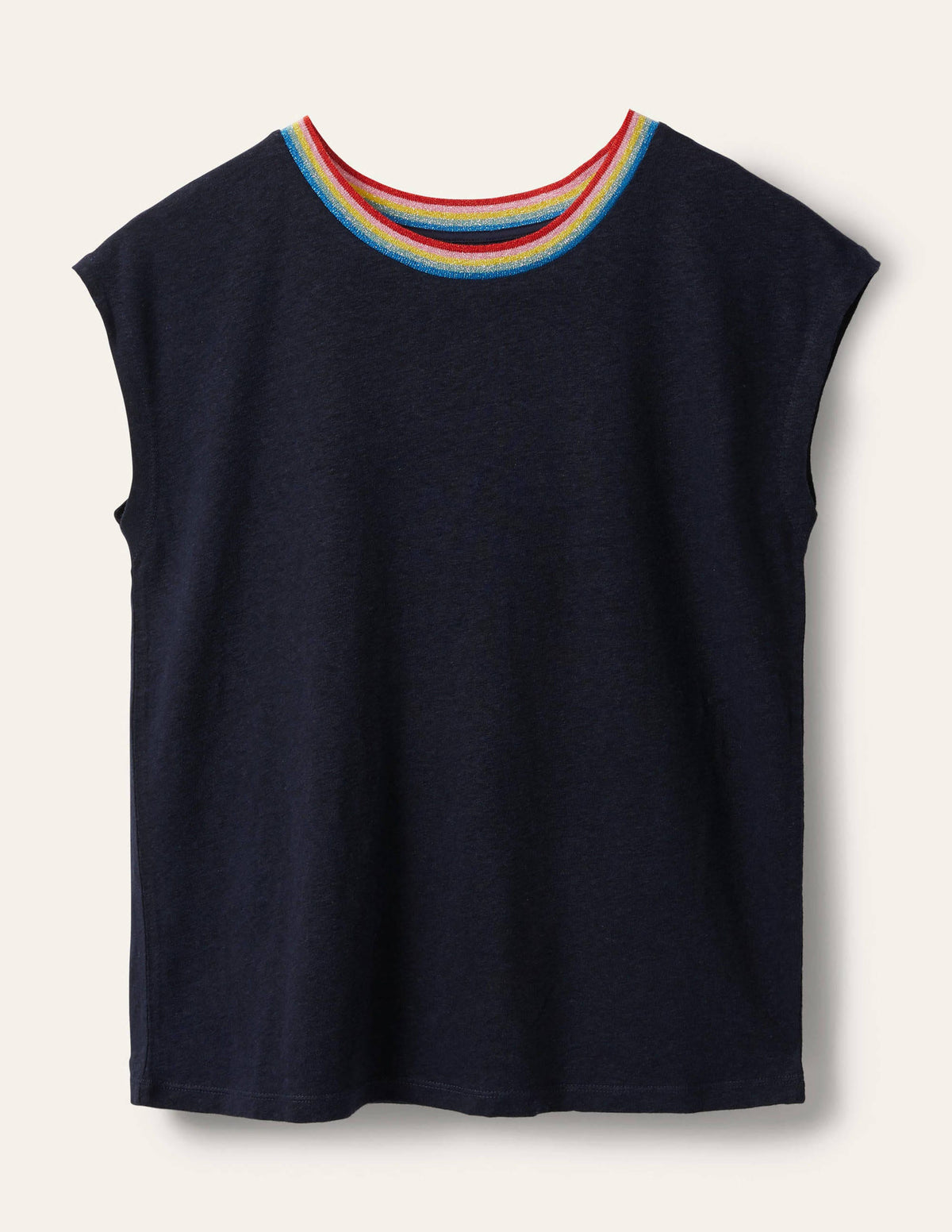 Jersey-T-Shirt mit glitzerndem Ausschnitt-Marineblau - Image 5