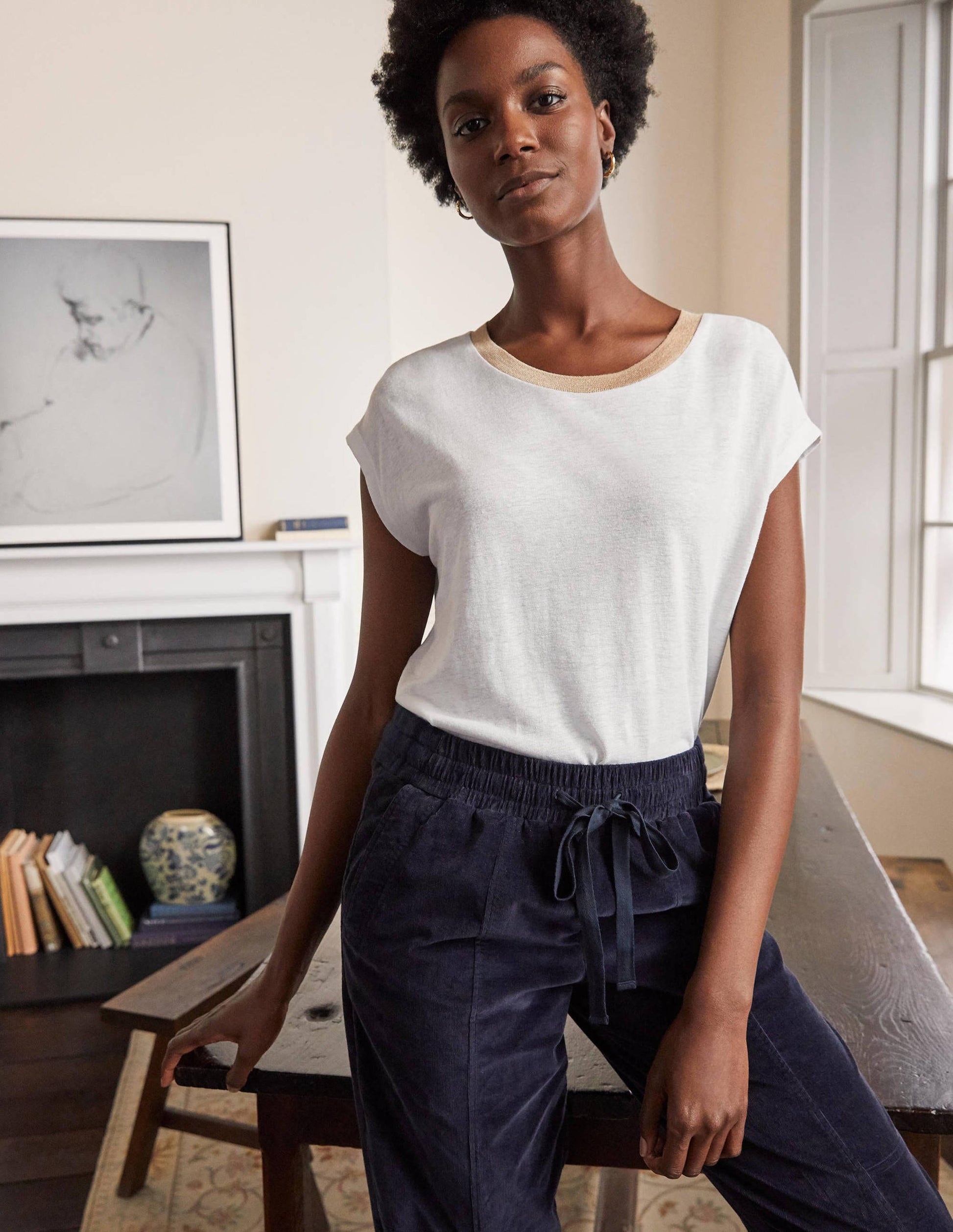 Linen Sparkle Short Sleeve Tee-White-4